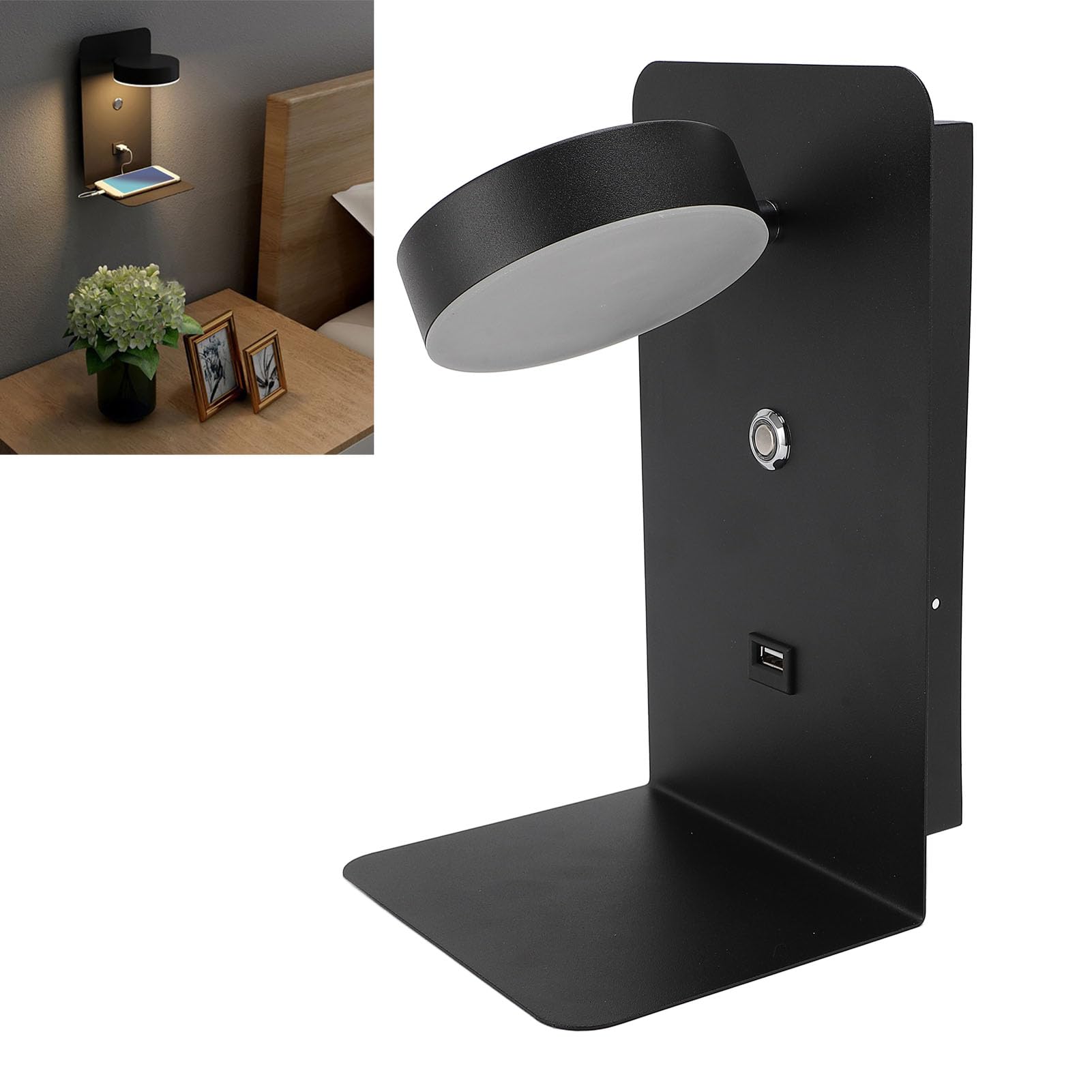 Luz de Pared LED Enchufable, Cabezal de Lámpara Giratorio de 350 Grados con Puerto de Carga USB 12W SMD 2835LED para Luz Nocturna de Dormitorio