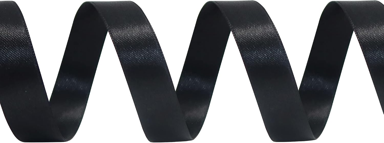Maclemon 3/8 inch Wide 100 Yards Double Face Black Satin Ribbon Black Fabric Ribbon for Gift Wrapping Very Suitable for Weddings Decoration Bouquet Balloons Arts Craft Sewing Hair Bow Invitation