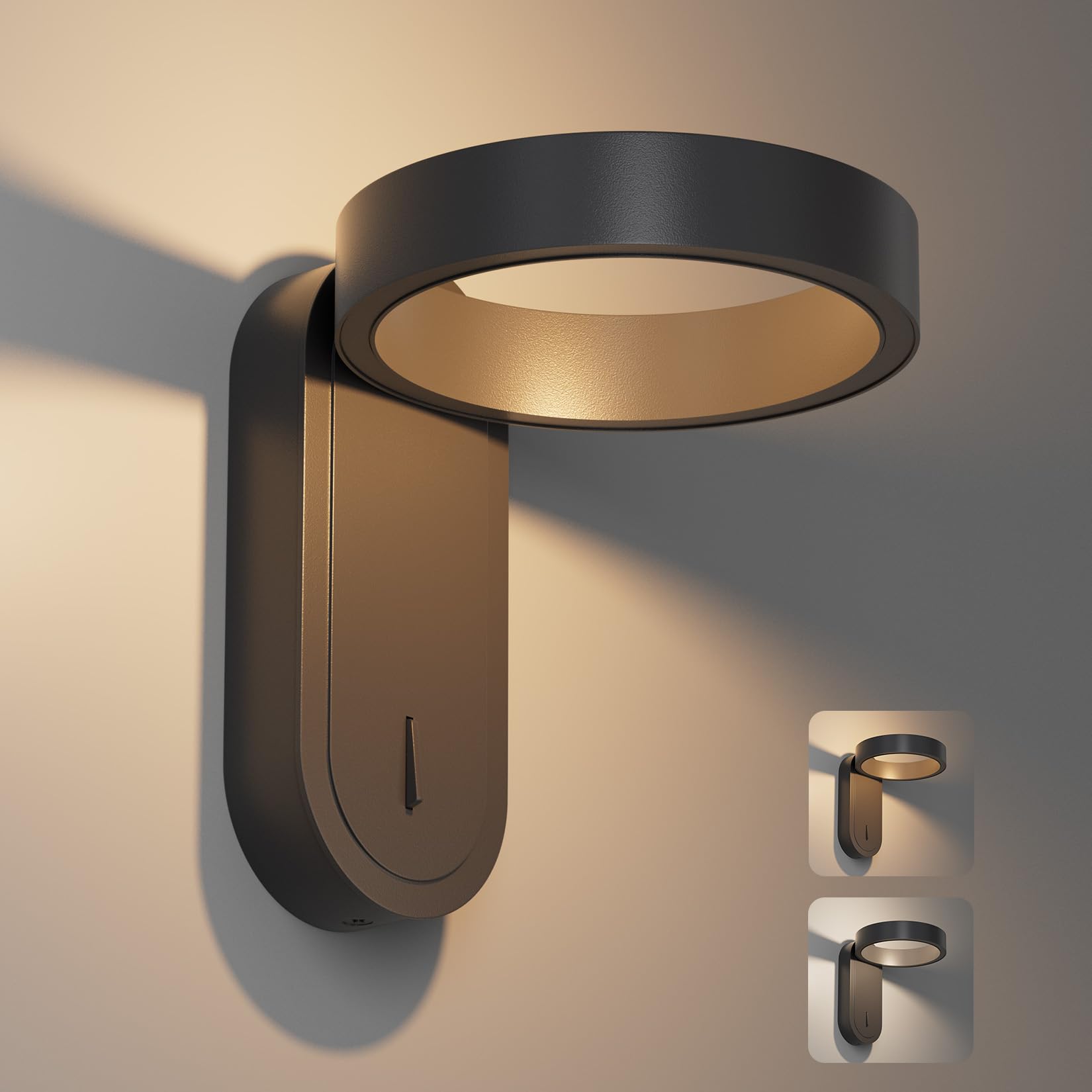Klighten Applique Parete Interno 3000K/4000K con interruttore 5W Antracite | Alluminio, 330° Orientabile, Lampada da Parete Led Interno, per Scale Soggiorno, Bianco caldo/Bianco neutro