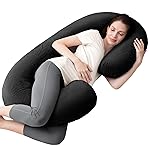 1 MIDDLE ONE Pregnancy Pillow, C Shaped Full Body Pregnant Women Sleeping Pillow for Maternity Support with Cover (Black)