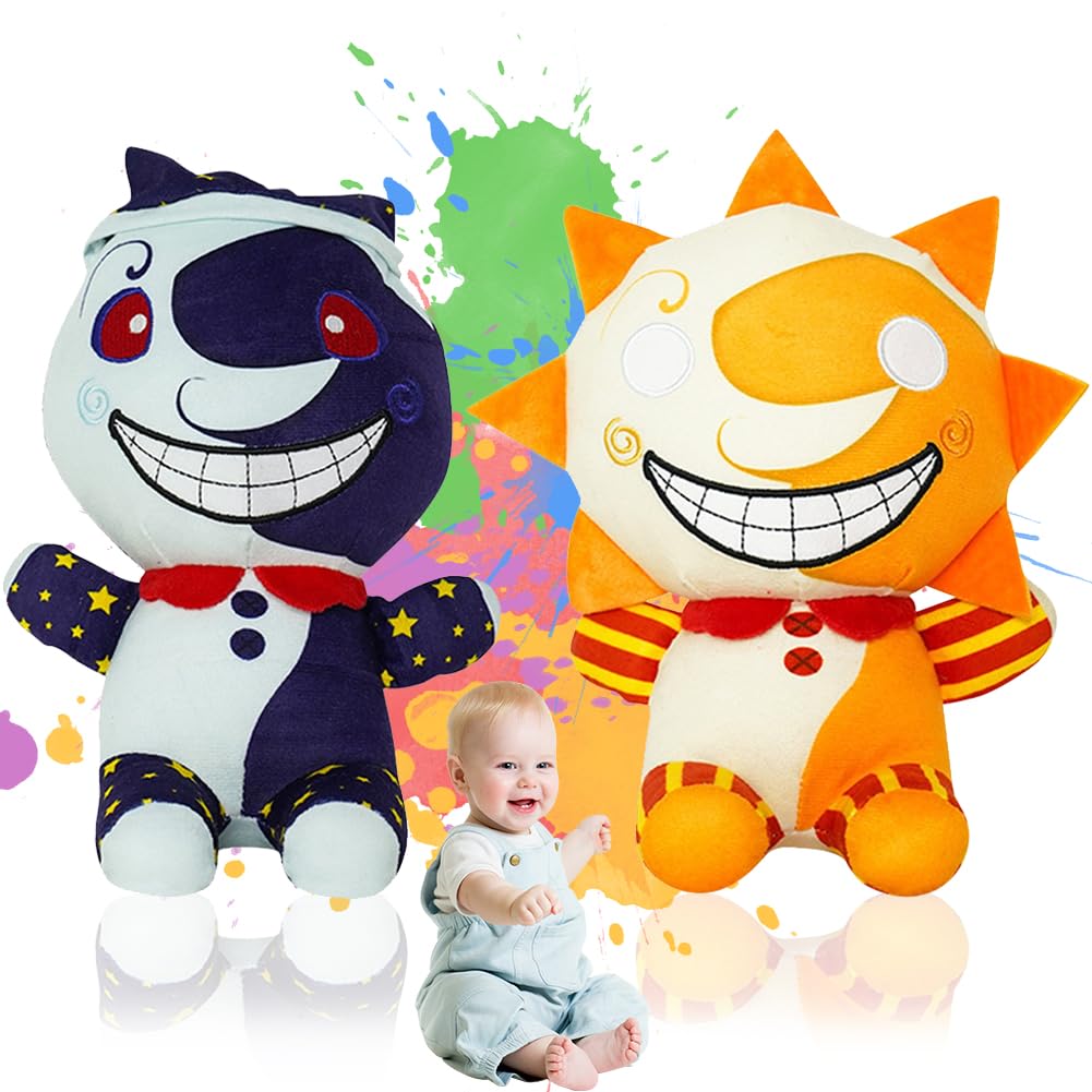 VEghee 2PCS Sundrop FNAF Peluche, Kawaii Sundrop Moondrop FNAF, Security Breach Plush, FNAF Clown Plush, Muñeca de Peluche Regalo para Niños y Fanáticos, Niños y Niñas.