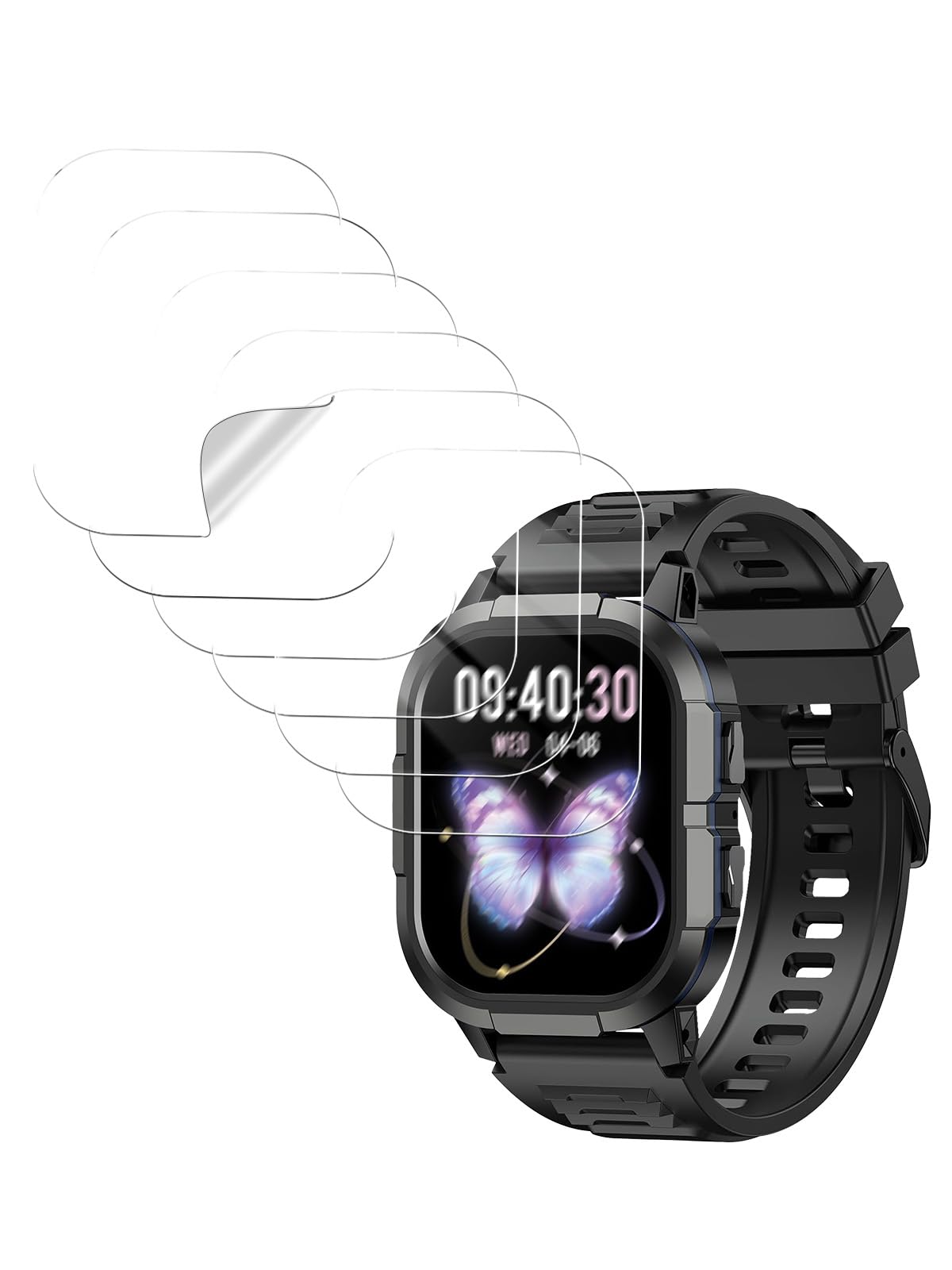 BOVUGAC Pellicola protettiva per smart watch HOXLRSA P110/TAEPOK P110 da 2,06 pollici, in TPU trasparente, compatibile con smartwatch P110, antigraffio, ultra sottile, confezione da 6