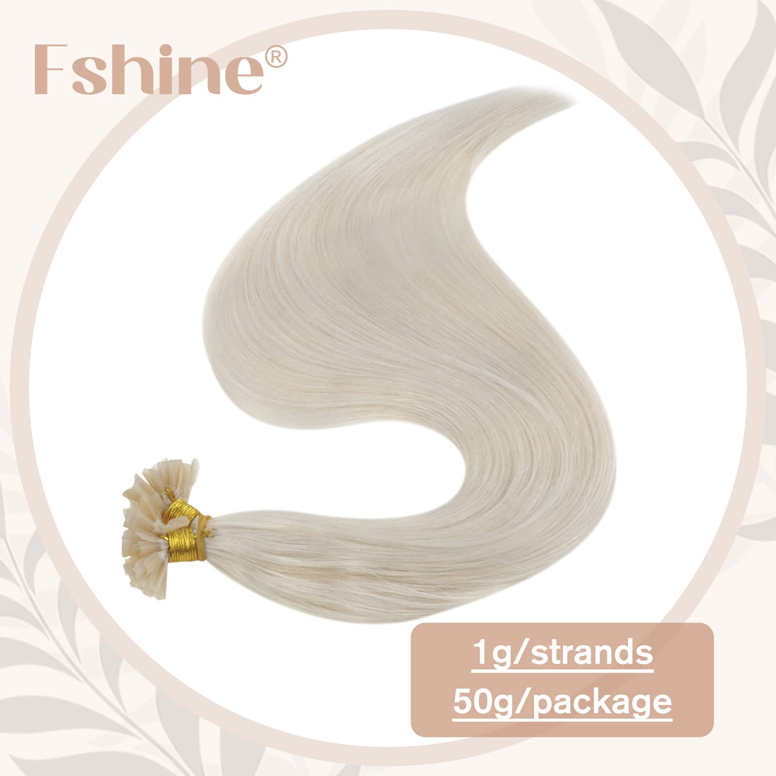 Fshine Hair Cheratina Extension 40CM 50g Capelli Veri Umani Extension Biondo Platino Colore 1000 Human Hair Extension Lisci Capelli U Tip Keratina 1g/ciocca Extension Pre Bonded Extensions
