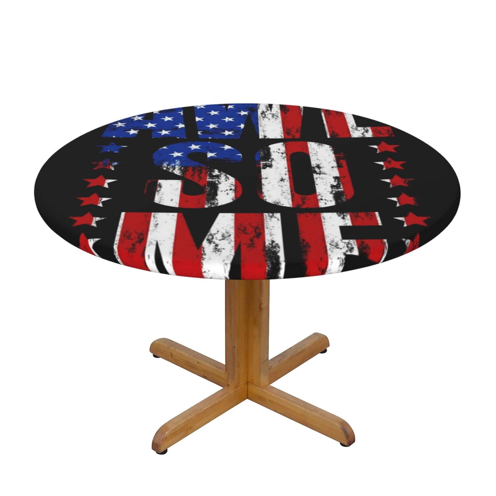 Lsjuee Round Fitted Tablecloth 40-44in Elastic Edged Table Cloth for Kitchen Dining Party Home Decor - Abstract United States Flag Star Black
