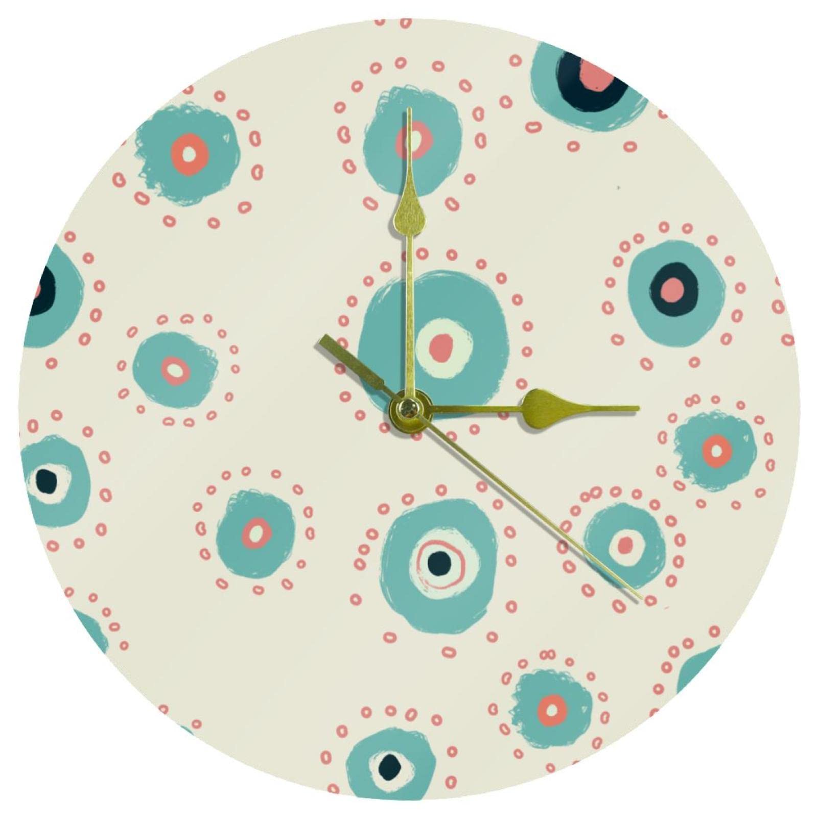 Horloge murale en acrylique peinte à la main 24 cm à pois pour salon