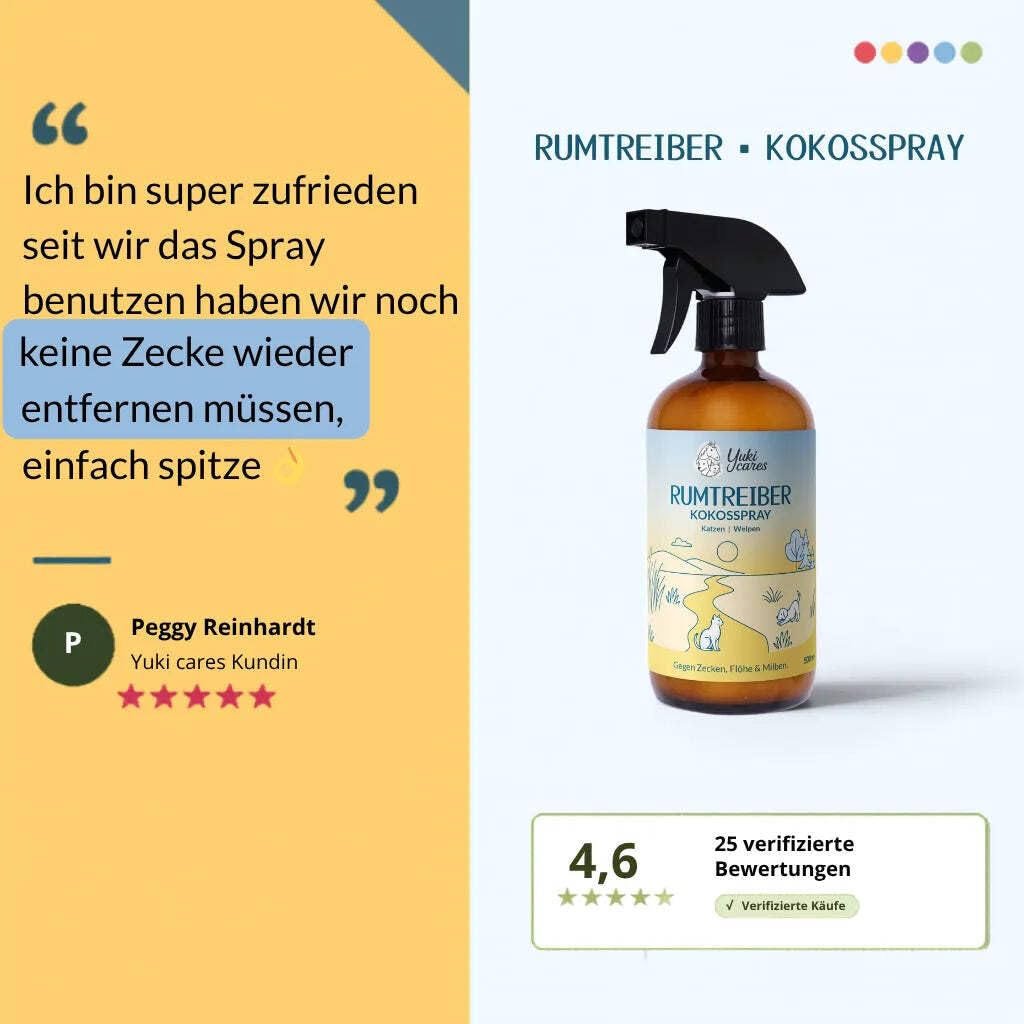 Kokosspray Rumtreiber - natürlicher Zeckenschutz für Katzen und Hundewelpen 500ml