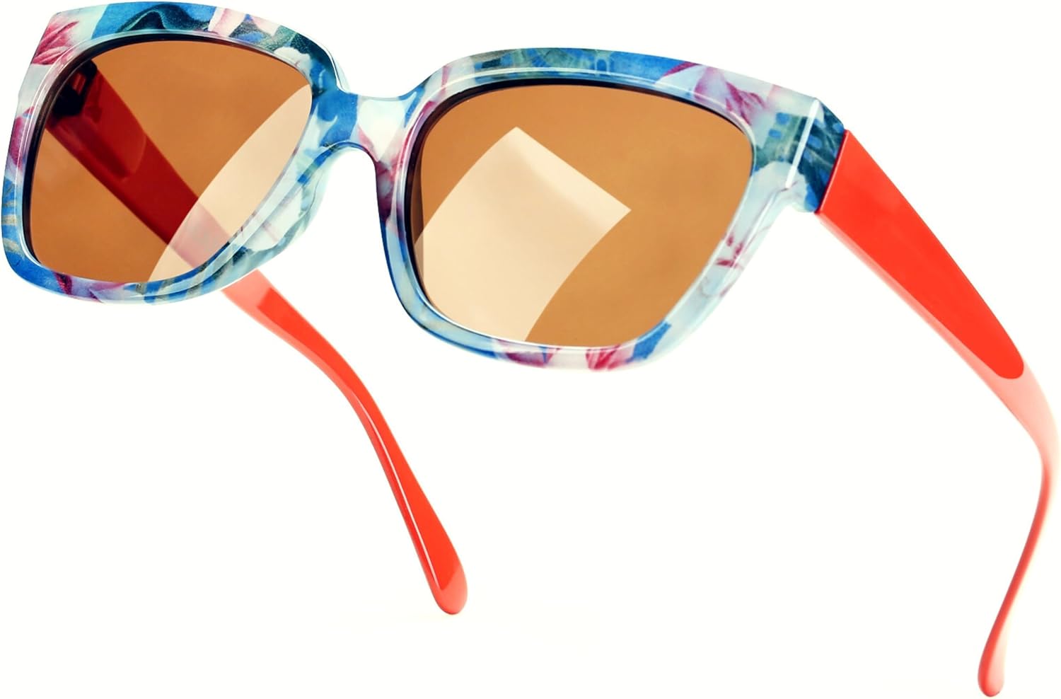 Sunglasses Women's Trendy Retro Floral Design | Polarized Lens UV Protection | Square Cat Eye Frame | Casual & Active Wear