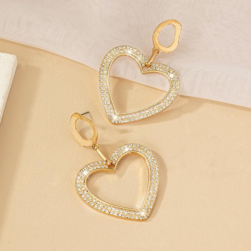 Chunky Gold Heart Earrings for Women Vintage Red Crystal Pearl Heart Hoop Earrings Love Heart Statement Dangle Drop Earrings - Image 3