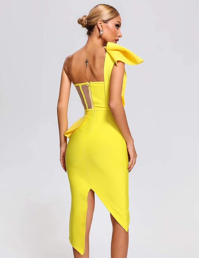 パーティードレス Asymmetric Flared One-Shoulder Mini Yellow Dress Amazon.com: One Shoulder Dress Yellow Dress Midi Dress Sexy