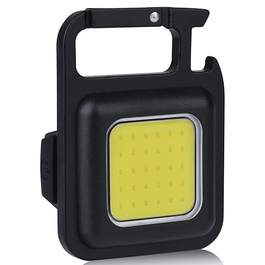 Xjahwr COB Small Flashlight,1000 Lumens Keychain Flashlights,with 4 Lighting Modes Waterproof Rechargeable Keychain Light,with Folding Bracket Bottle Opener and Magnet Base Keychain Work Light