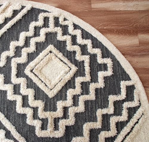 Image of Sifa Carpet Traditional Floral Round Area Rug - Hand-Tufted New Zealand Wool Circular Carpet for Dining Room & Bedroom Weight -29 Pund, Size-7x7 Feet (84x84 Inch Round)