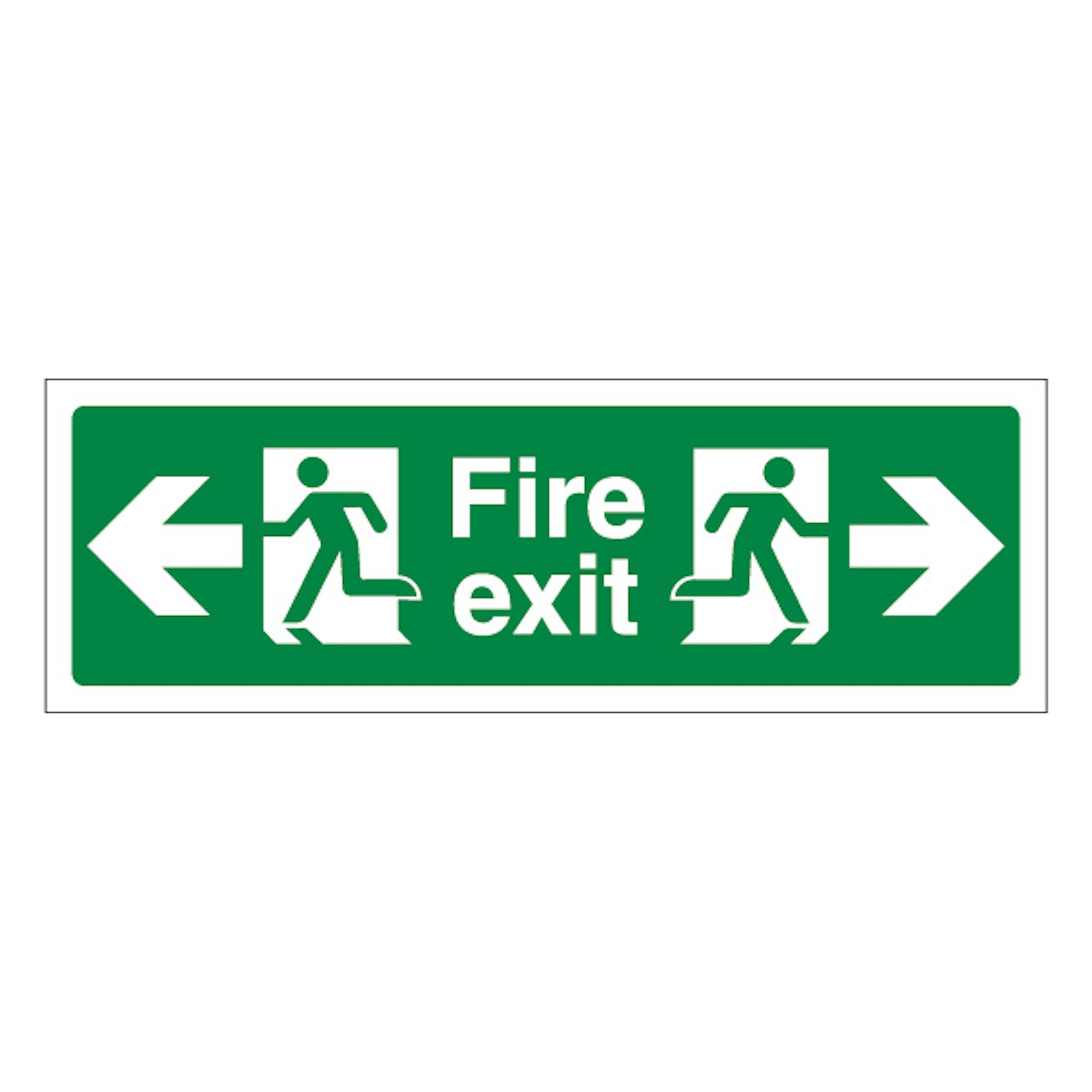 V Safety Fire Exit Left & Right 450 x 150 mm - 2mm Rigid Plastic Safety Sign, White, 45 cm x 15 cm