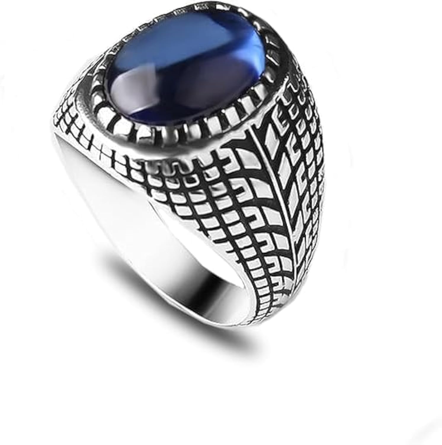 KsrModa925 Sterling Silver Tire Design Mens Ring with Sapphire Gemstone, Handmade Sapphire Stone Silver Ring for Men, Sapphire Ring, Blue Stone Ring, Gift for Him, Boyfriend Gift, Gift for Men