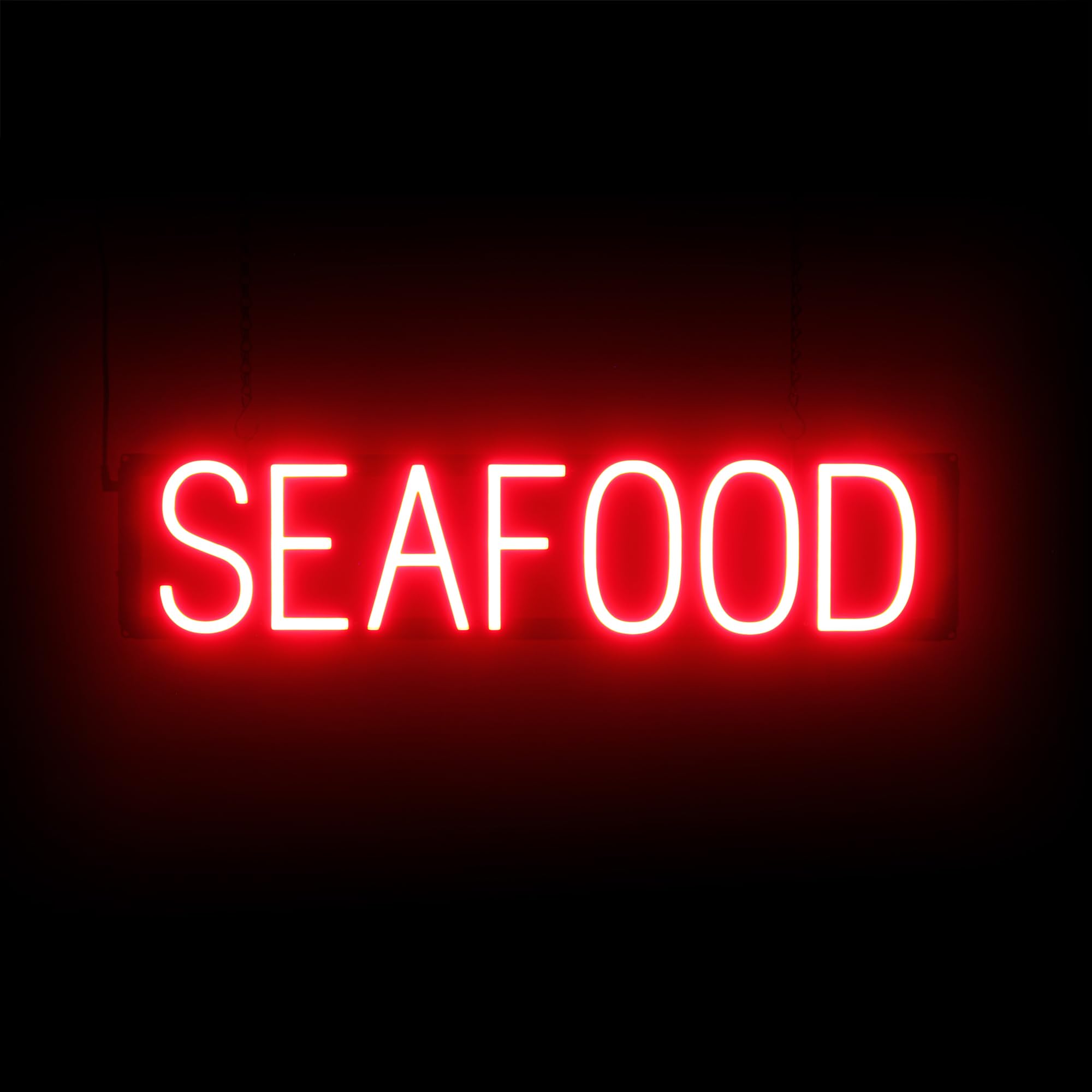 SpellBrite LED Neon SEAFOOD Sign for Business - Red, 28" x 6"