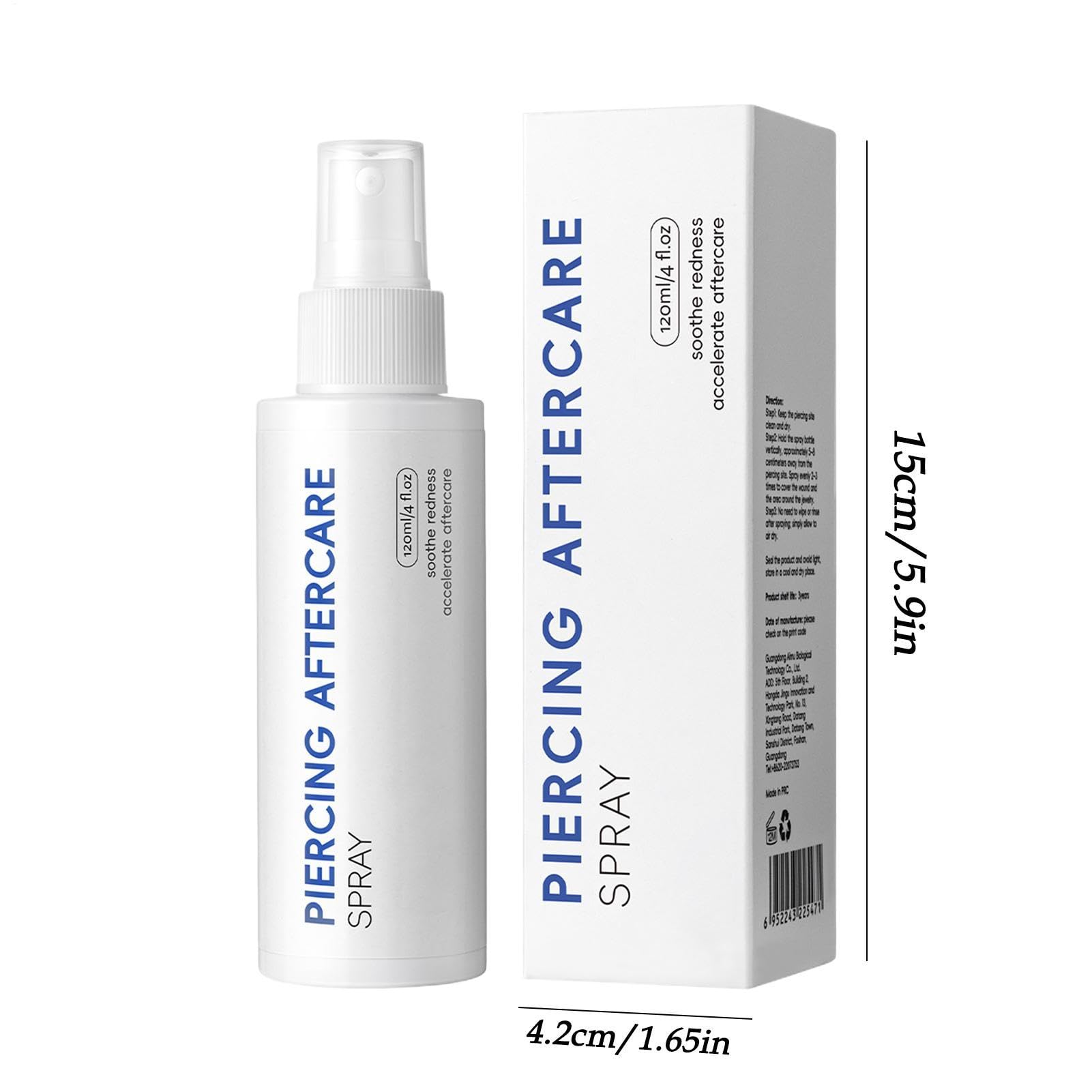 Care Piercing Spray - Piercing Cleaning Solution for Comfort ¦ 120ml Sterile Saline Sprays with Gentle Mist, Healing Solution for Ear Nose Belly, Fast Absorption Spray for Face, Travel Fitness