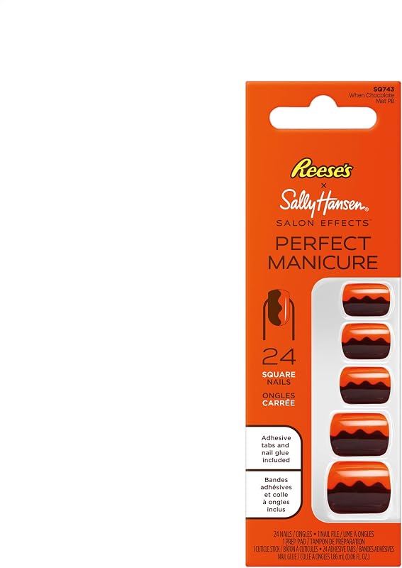 Salon Effects Perfect Manicura Uñas a presión, cuando el chocolate se reunió con PB, uñas a presión, pestañas adhesivas que no dañan, lima y almohadilla con alcohol incluidas