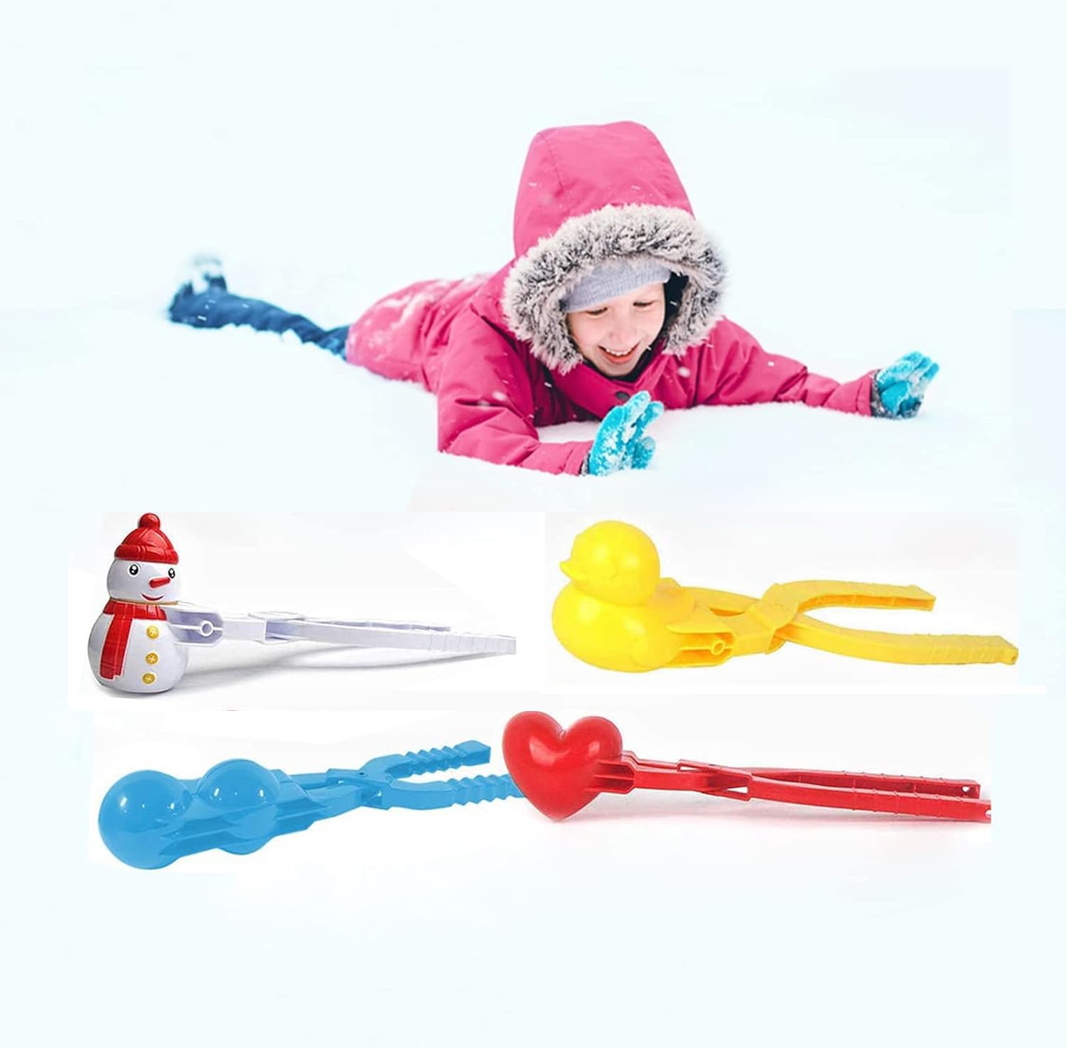 雪玉づくりペンギンスノーボールメーカー4PCS雪だま製造機 雪玉作り器 アヒル サンドボールツールホルダー スノーボール 雪玉作り器 雪玉製造 親子ゲーム スノーボールファイト 可愛い 外遊び 携帯に便利 耐久性 (赤4個)
