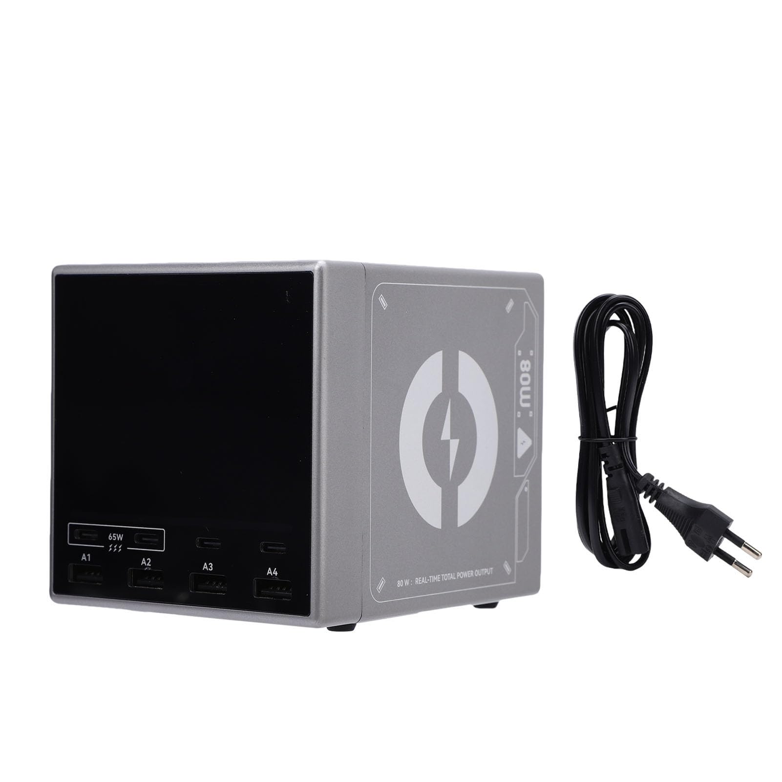 Cocoarm Stazione di Ricarica USB da 80 W, Stazione di Ricarica USB C per PC ABS con 4 Porte A 4 C, Display LCD Hub di Rapida per Scrivania, Casa, Ufficio, Viaggi, per Laptop, Tablet, Telefoni (Spina
