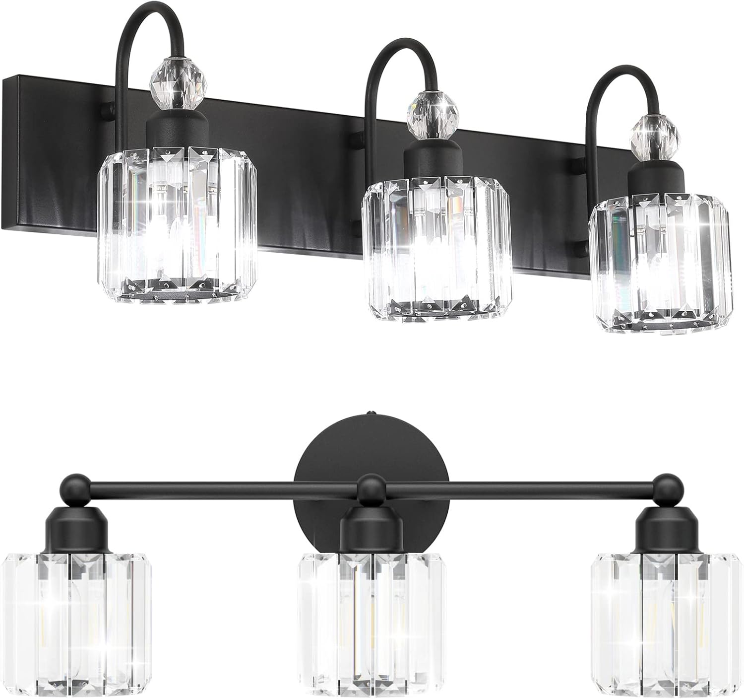 Ralbay Modern Crystal Vanity Lights Matte Black Crystal Bathroom Vanity