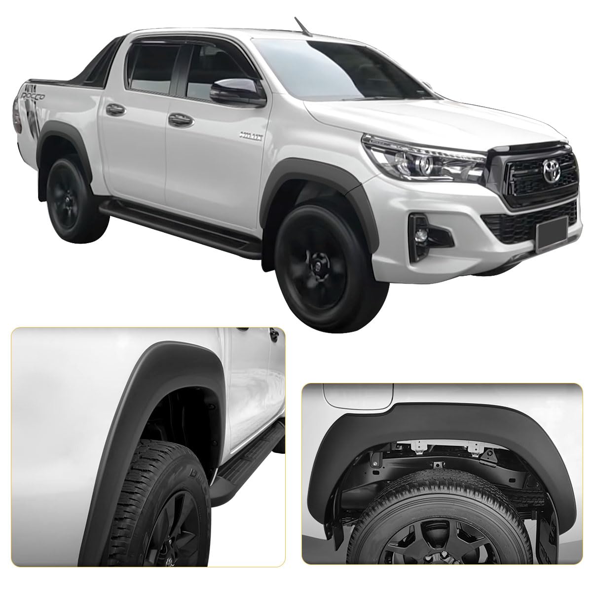 Aletines de Paso de Rueda Negro Mate para Toyota Hilux 2016-2020 & 2021-2026 Doble Cabina, Extensiones de Guardabarros Kit Toyota Hilux Wheel Arches Slim, Hilux Accessories (GX, VX, VXL, Invincible)