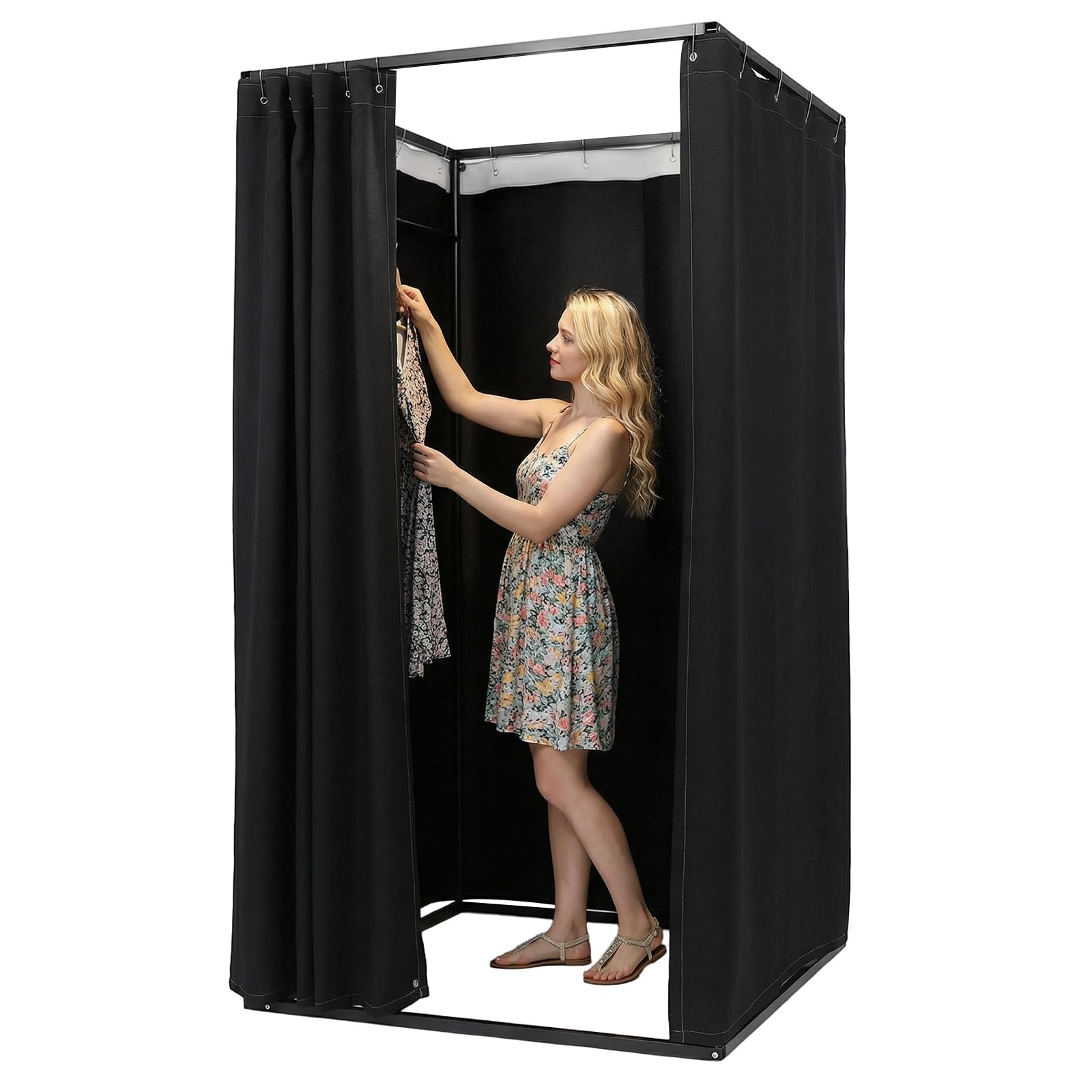 Independiente Vestidor Cuadrado Vestidor de pie Tienda de Vestuario Separador de habitaciones, Cortinas Vestidores portátiles para tienda de ropa 100 x 100 x 200 cm (Negro)