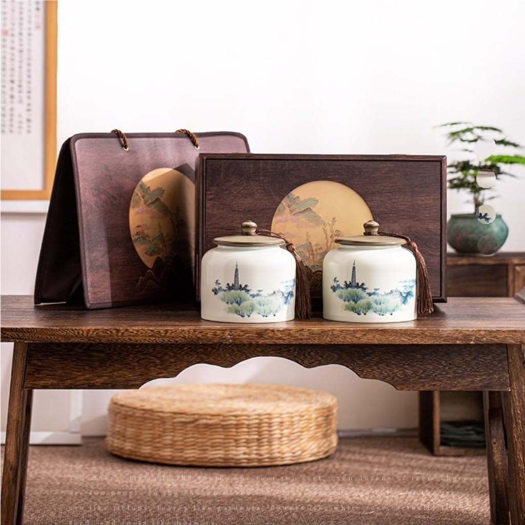 Słoik na cukier Vintage Słoik do przechowywania herbaty luzem, ceramiczny kuchenny uszczelniony słoik z ziarnami kawy, chiński zestaw, opakowanie prezentowe z podwójnym pojemnikiem na herbatę