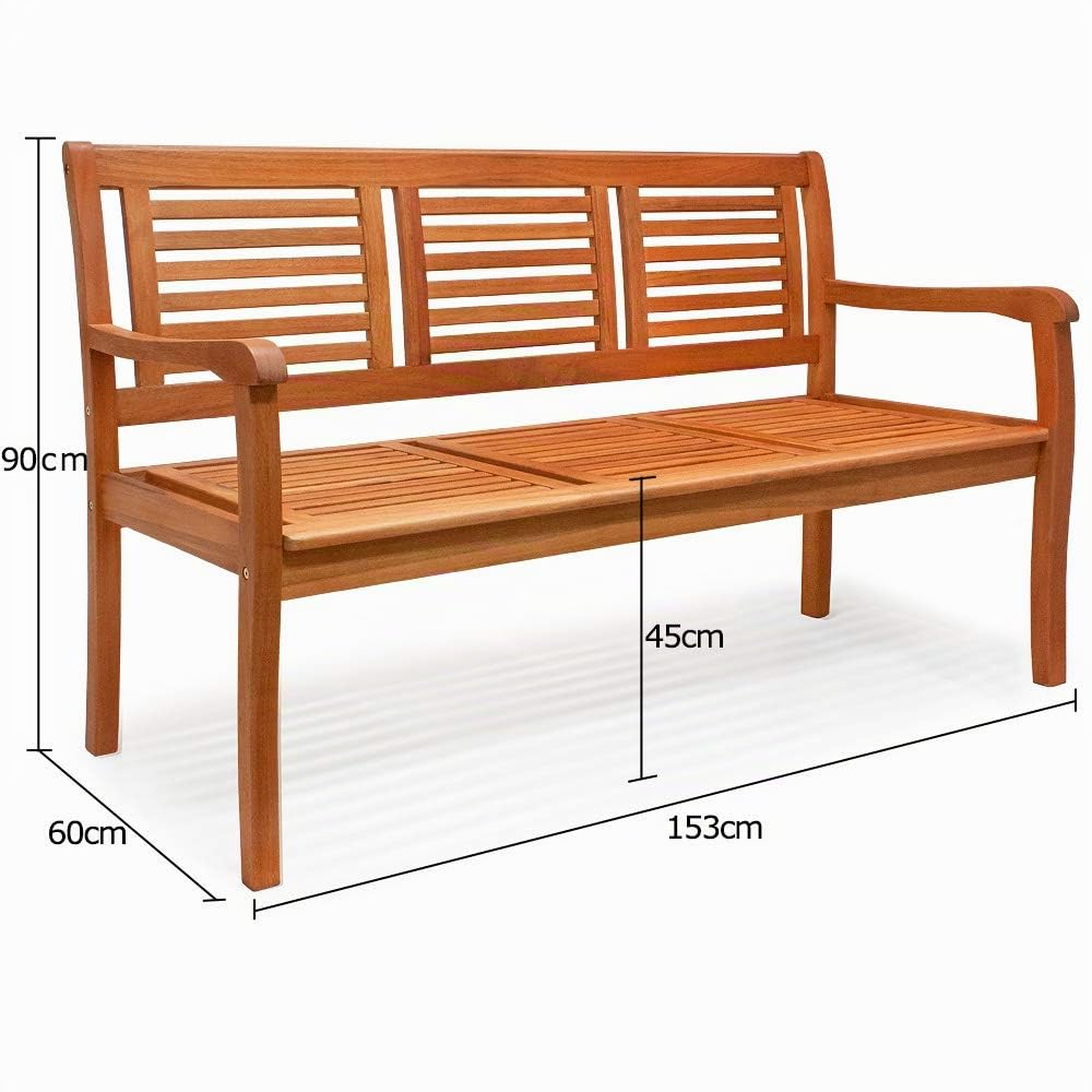 CASARIA Banco de Jardín Exterior Madera Certificación FSC | Resistente Intemperie, Estable, Robusto, Carga hasta 480Kg, 153x60cm, Preaceitado, Fácil Limpiar, Marrón, Balcón, Terraza
