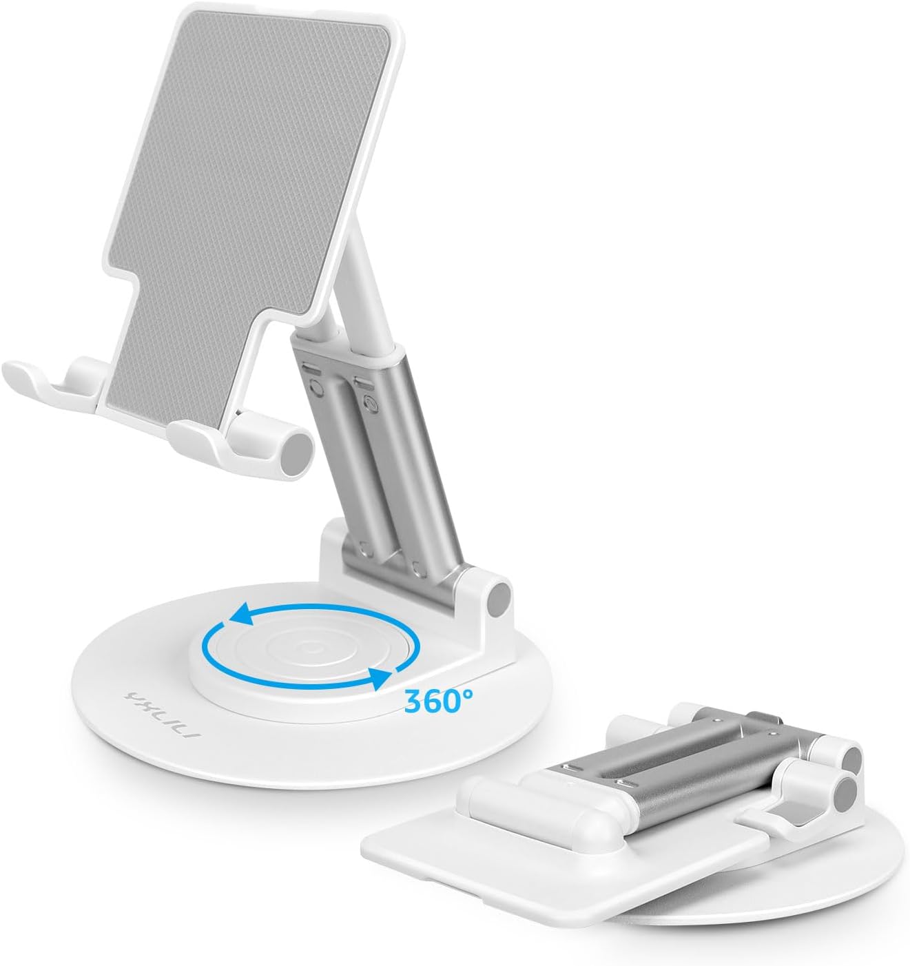 YXLILI Tablet Stand for Desk 360° Rotating Tablet Holder with Heavy Metal Base, Multi-Angles Adjustable and Foldable for iPad Air, iPad Mini, iPad Pro, Kindle, Smartphones(4-12.9 inch) (White)