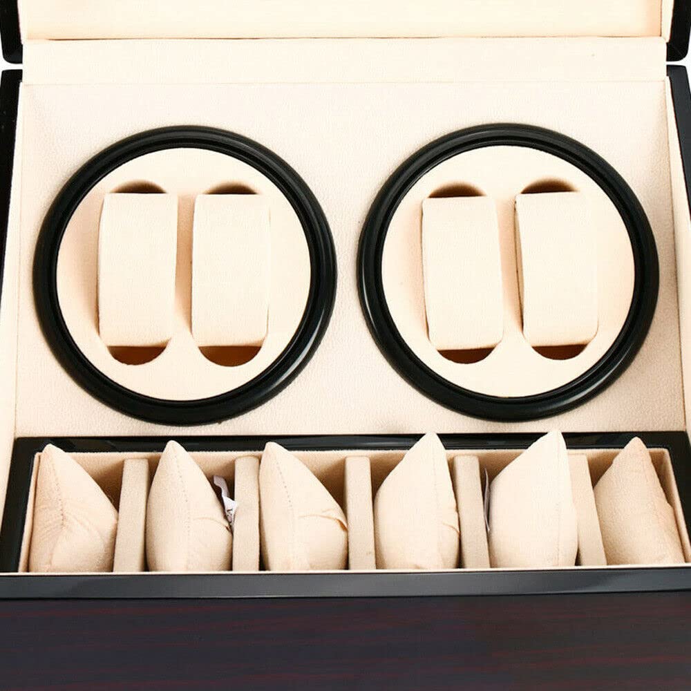 Relojero Automatico, Caja Giratoria Automática para Relojes de 4 + 6 Relojes, Función Temporizador, Caja de Madera