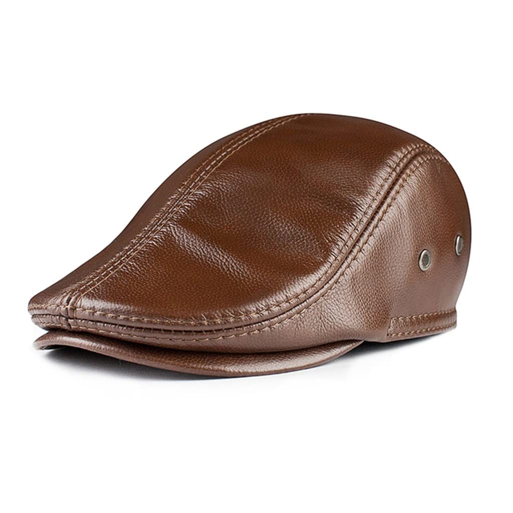 czapka zimowa, Męski beret z płaskim daszkiem, brązowy, nauszniki, ciepła