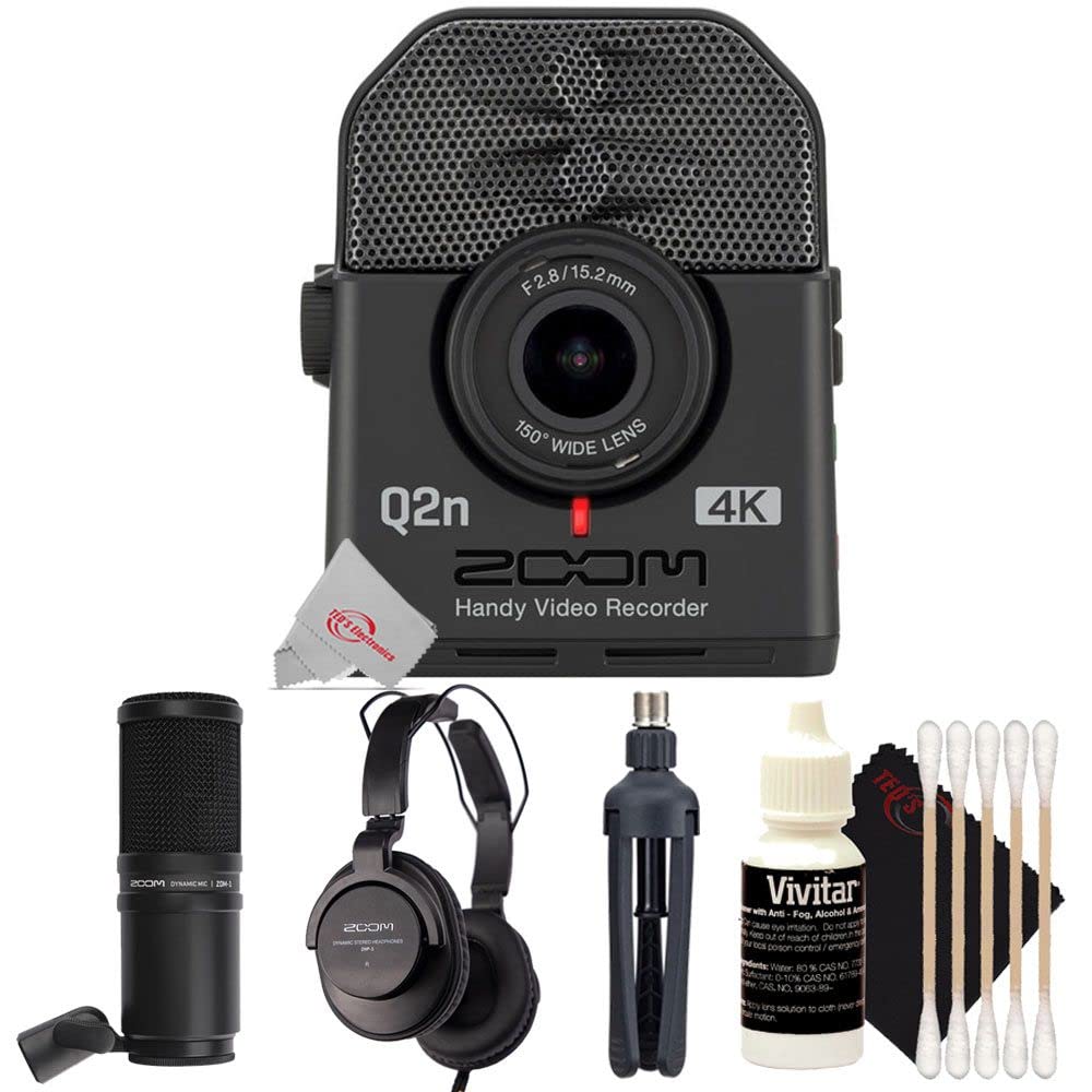 Teds Electronics Zoom Q2n-4K Ultra High Definition Handy Video Recorder + Zoom ZDM-1 Podcast Mic Pack Accessory Bundle + 3pc Cleaning Kit