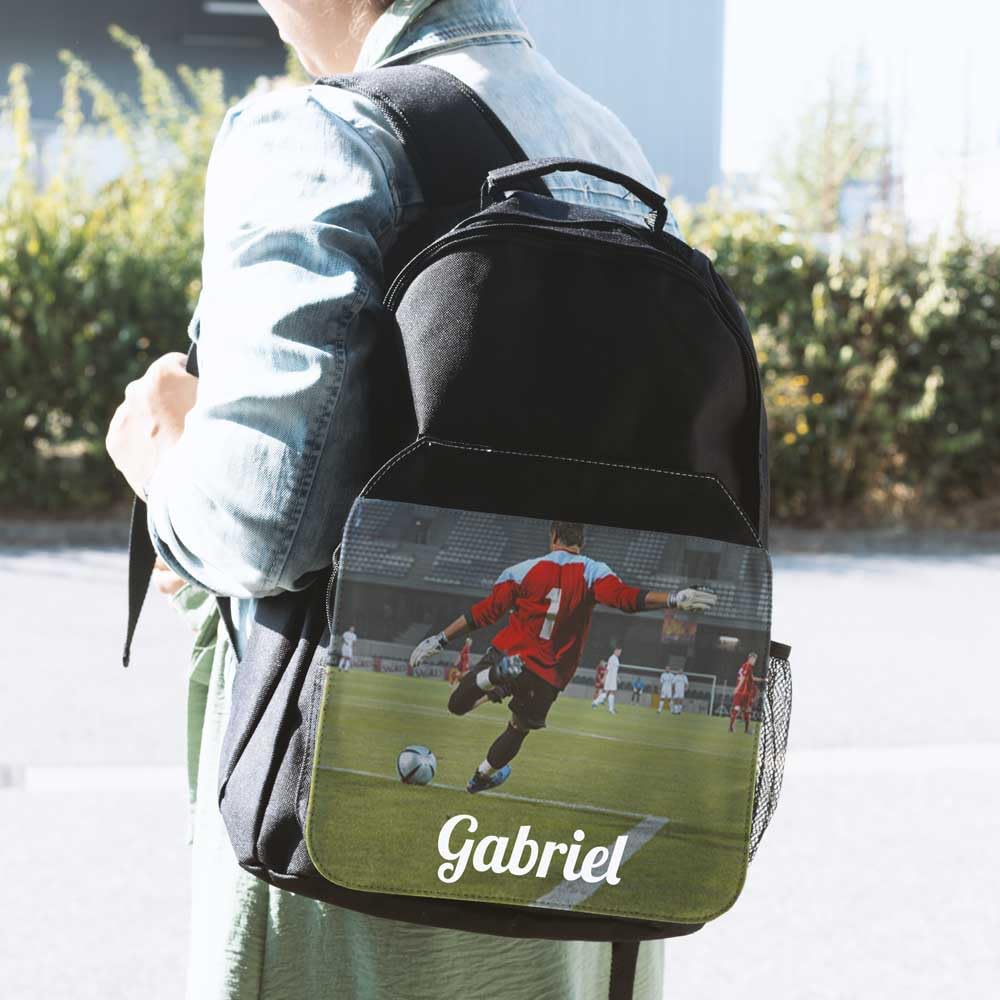 Ocadeau Mochila negra personalizada con foto - Solapa delantera impresa en esta mochila infantil textil negra - Mochila escolar infantil con personalización de foto