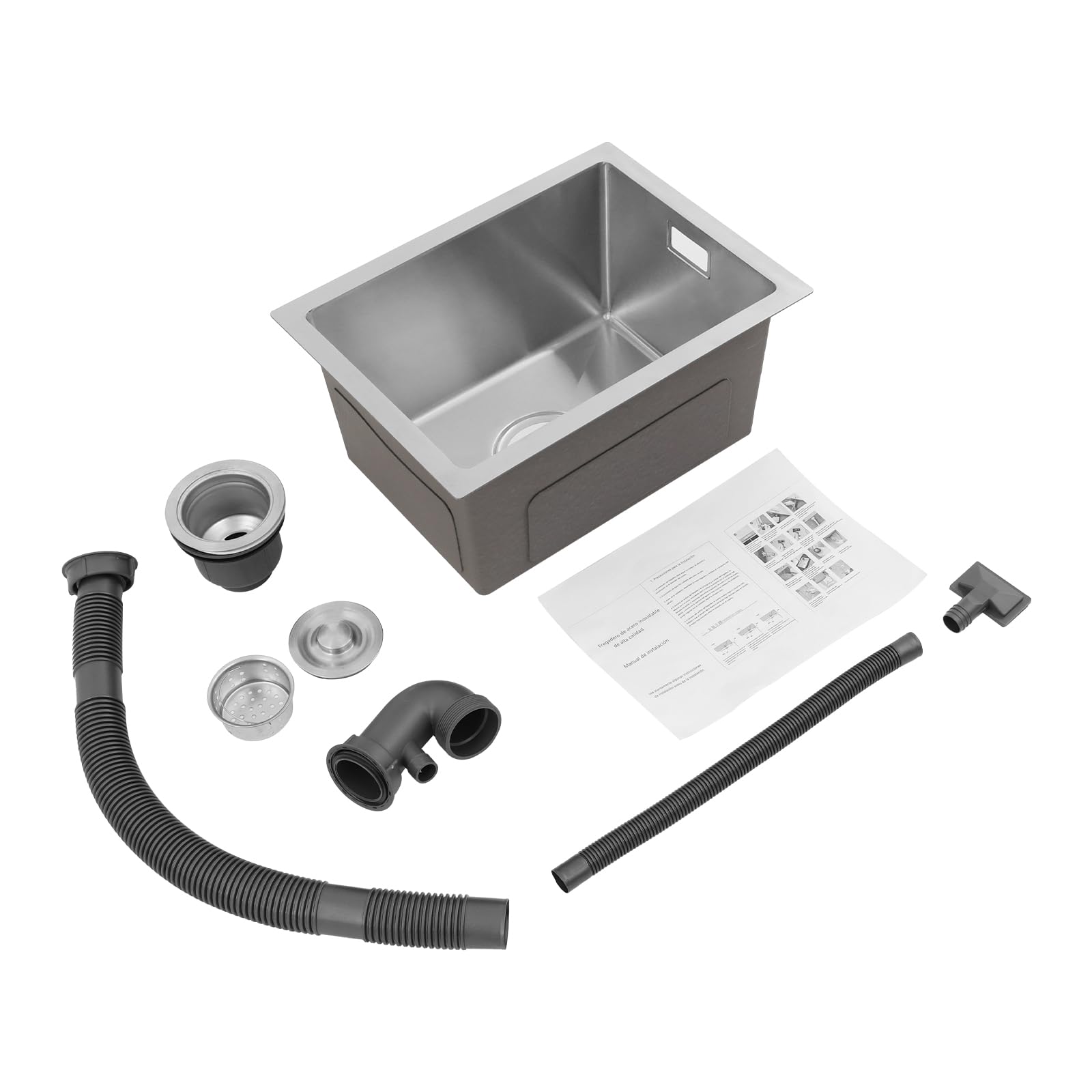 Lavello in acciaio inox 40x30x20cm, lavello da incasso con filtro di drenaggio e foro anti-trabocco, lavandino da cucina 1 vasca, per cucina/lavanderia (Argento)
