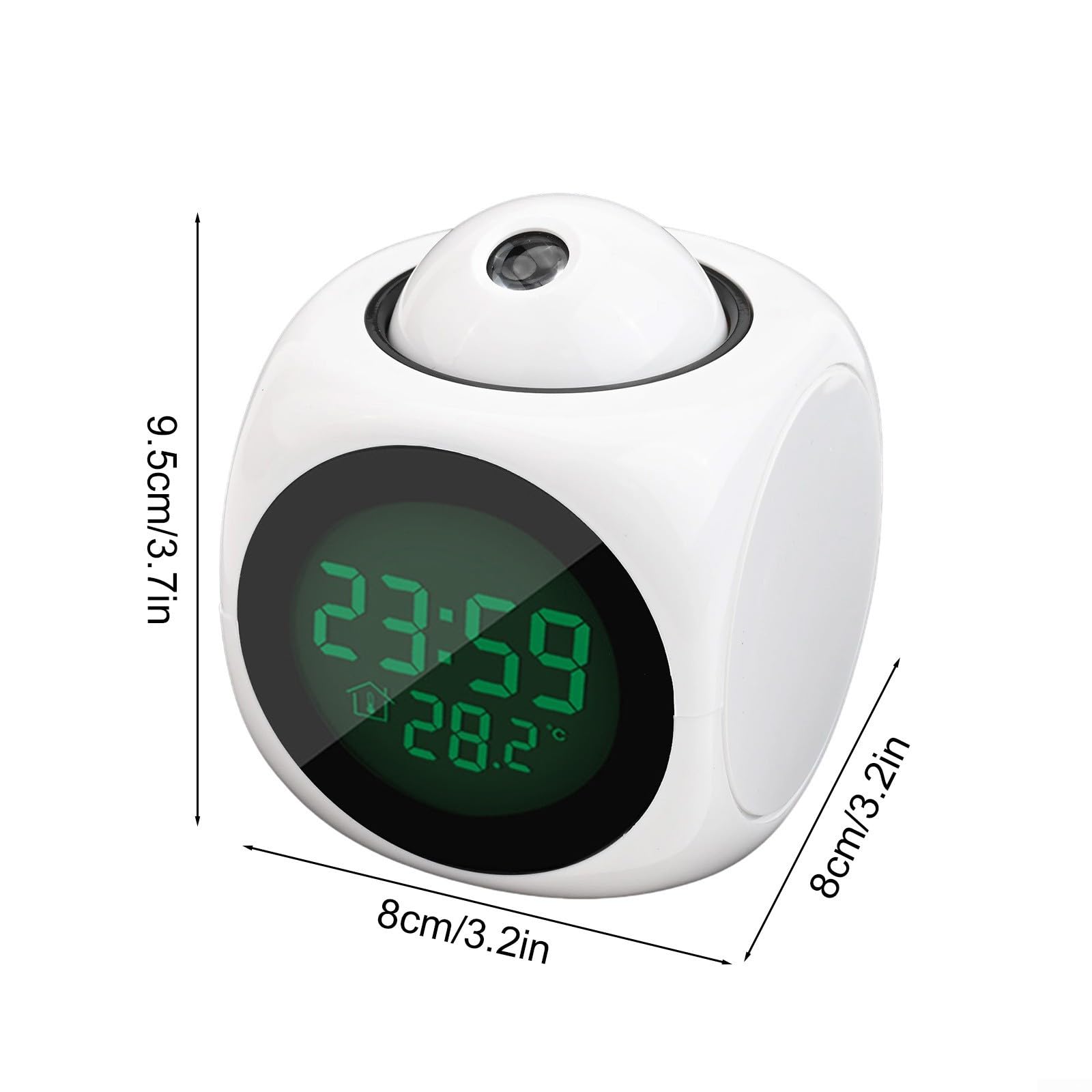 Reloj despertador proyector LED, pantalla digital multifuncional de temperatura, proyector de voz para dormitorio, techo, cocina, escritorio, estante, pared (blanco)