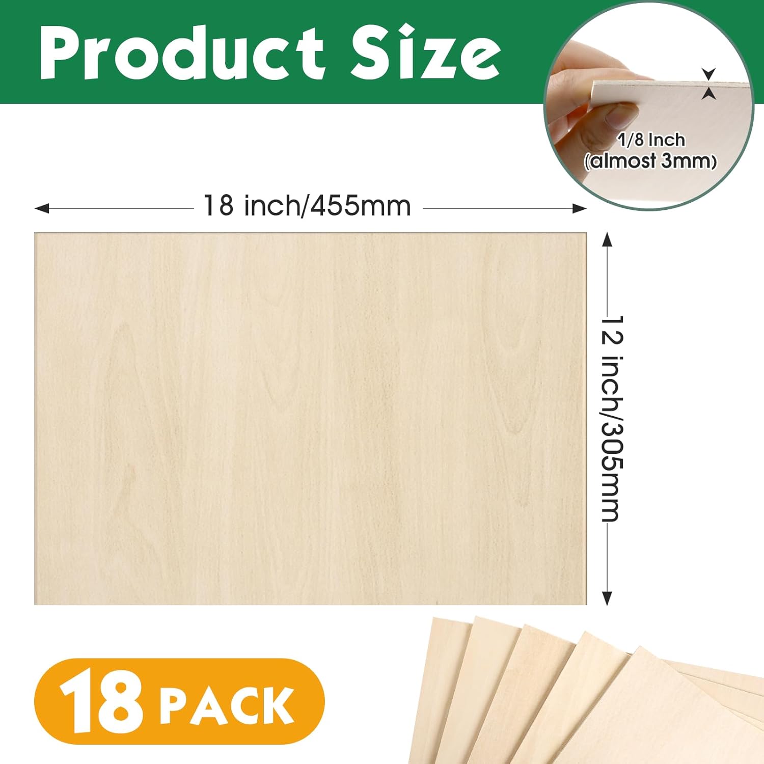 18 Pack Basswood Sheets12x18x1/8 Inch, Unfinished Wood for Crafts, 3mm Basswood for Laser Cutting & Engraving, Wood Burining,Architectural Models, Wood Board for Painting.