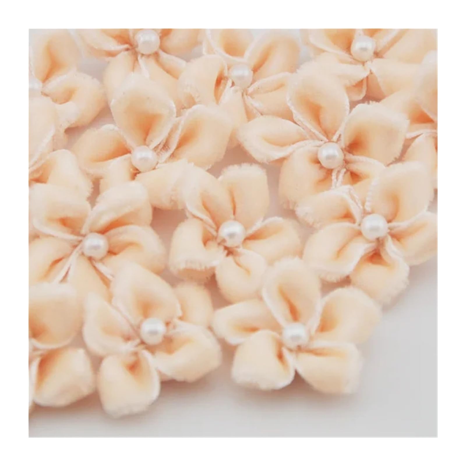NDSJAIE Fabric Flowers home decor 20pcs Velet Ribbon Flowers W/bead Appliques Wedding Decoration Sewing Crafts for wedding celebration decor(Beige)