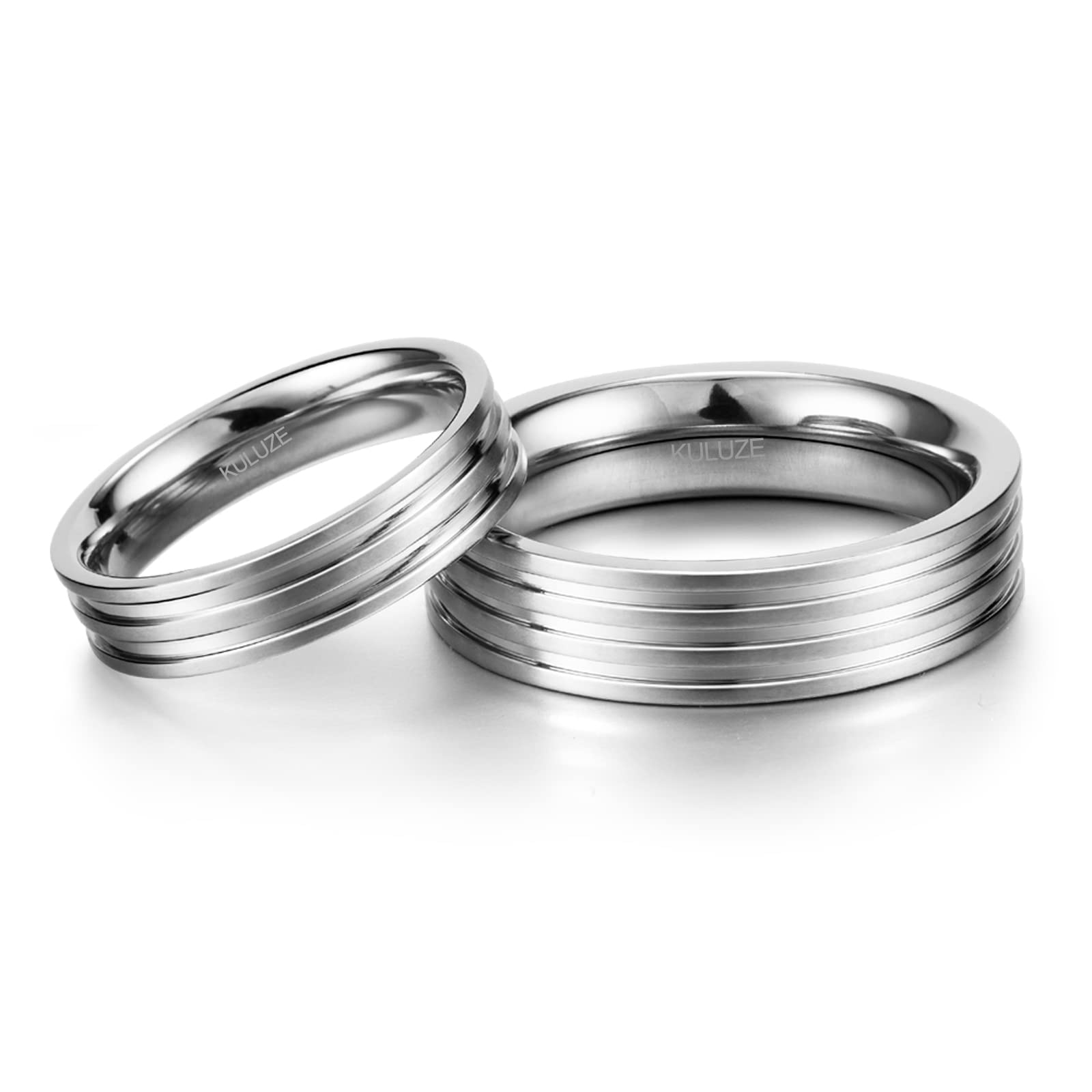 KULUZE Genuine Titanium Fashion Ring - Solid Brushed Grooved Comfort Fit For Men & Women Sizes 6-12 - View #2