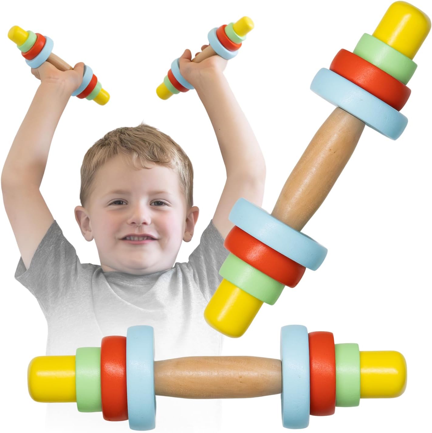 Kids Wooden Toy Dumbbell Set: Colorful Toddler Workout Equipment – Fun Exercise Weights for Children – Safe and Durable Kids Weight Set – Active Play and Fitness Habits – 2pc Kids Gym