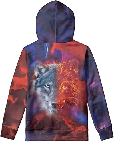 Girls Hoodies 2023 Fall Outfits Teen Girls Sweater Long Sleeve Sweatshirts Casual Dressy Tops Trendy Clothes(0 Flame Wolf,14-16 Years)