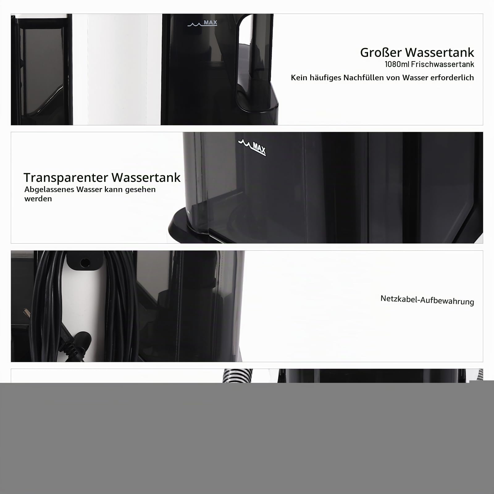 Handgeführte Reinigungsmaschine für Teppiche und Möbel, mit 2 Bürsten, 1080ml sauberes Wasser & 850ml schmutziges Wasser, kompakt und einfach zu verstauen, für Zuhause, Hotels und Büros