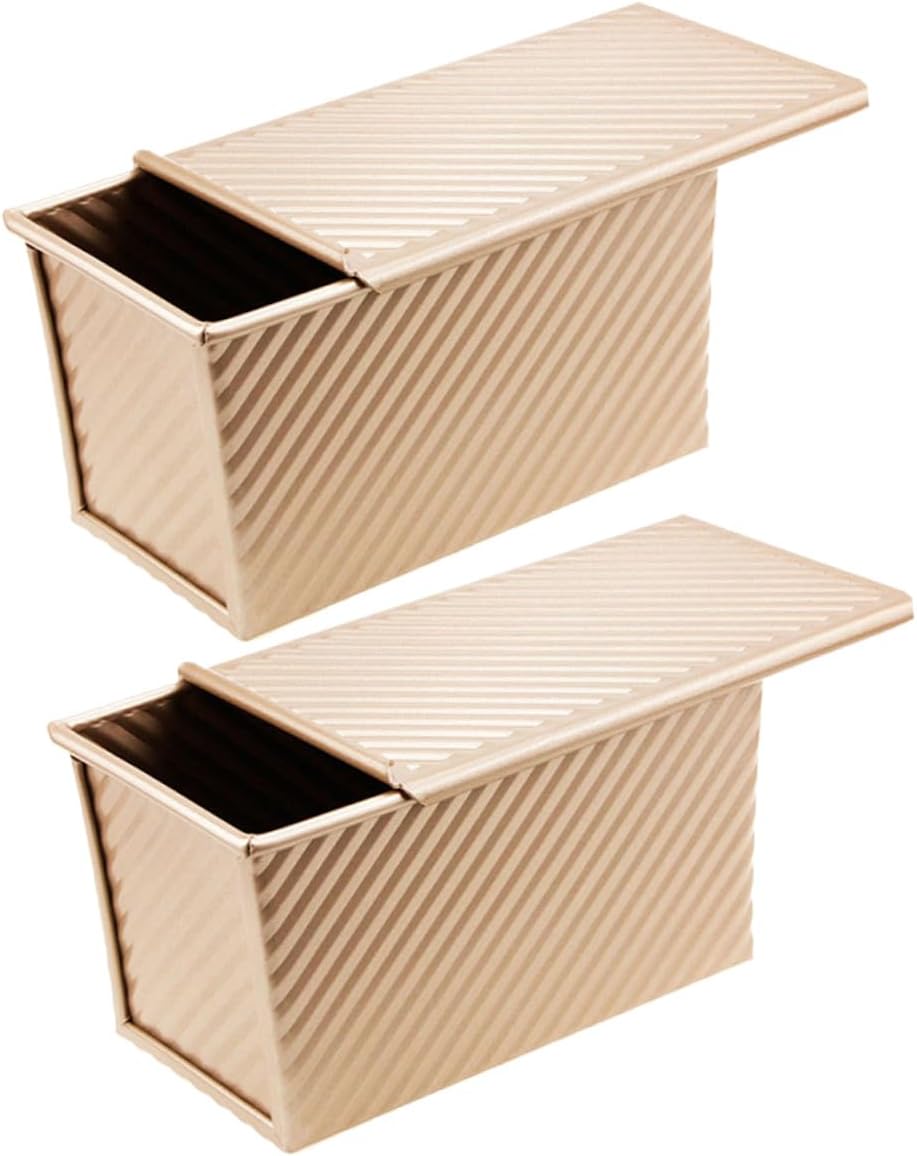 2pcs Nonstick Bread Loaf Pan with Sliding Lid Carbon Steel Baking Mold for Oven Toast Bread Making Kitchen Bakeware