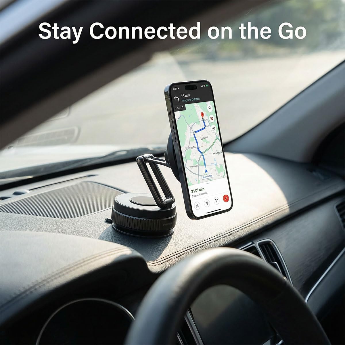 Craedli Vacuum Magnetic Phone Holder for Car, 360° Adjustable Suction Cup Car Dashboard Phone Mount, Universal Foldable Automotive Windshield Accessories Compatible with All Smartphones (Black)