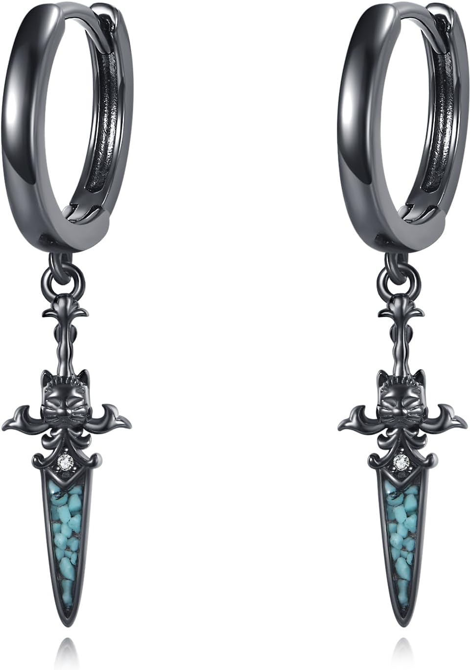 Sword Earrings Sterling Silver Sword Turquoise Dangle Earrings Punk Jewelry Gifts for Men Women