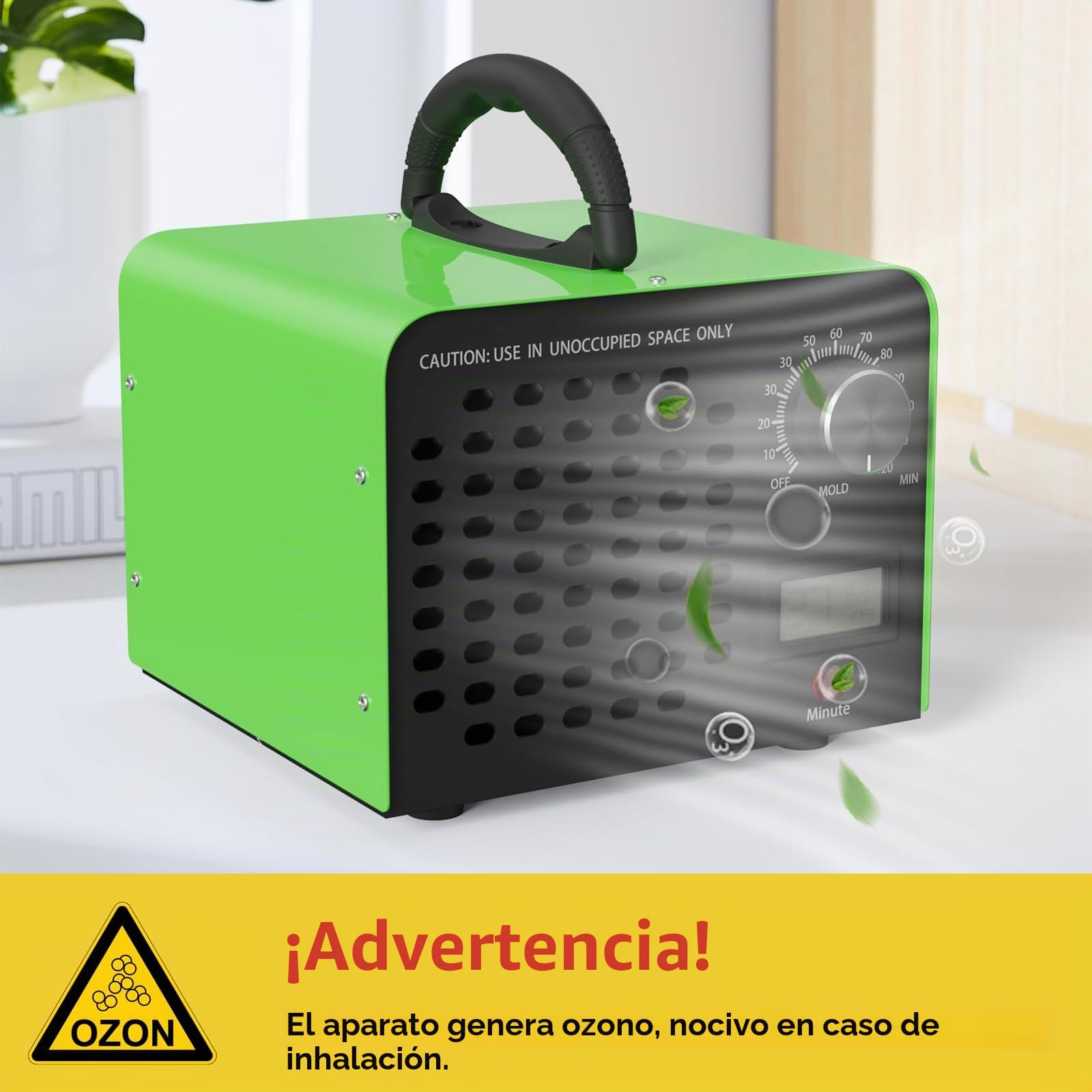 FREEUP Generador de Ozono 60.000 mg/h, Temporizador 120 Min y Pantalla