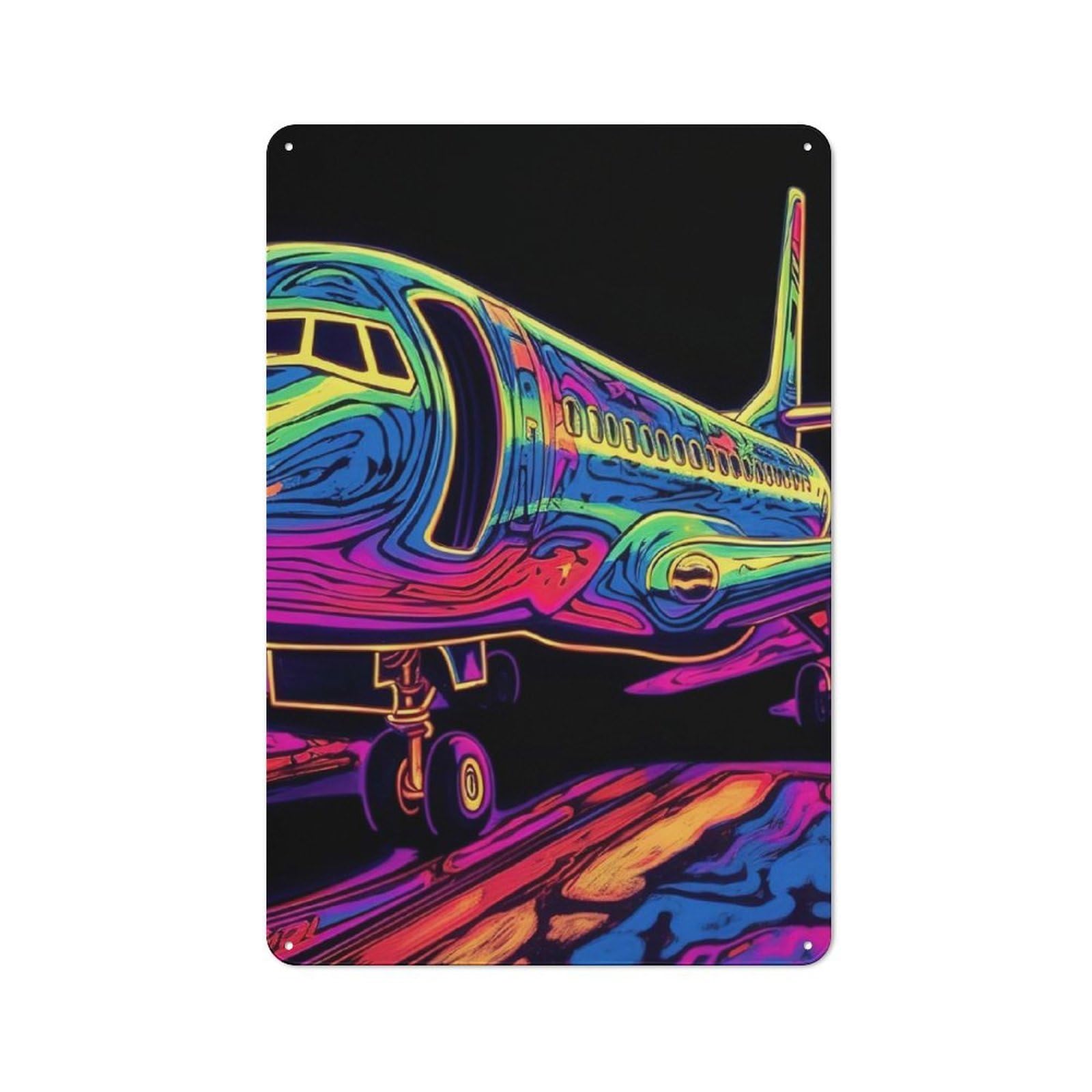 Tin Sign 30x20cm with Plane Neon for Hallway Wall, Rustic Decor, Suited to Hallway Decor Lovers
