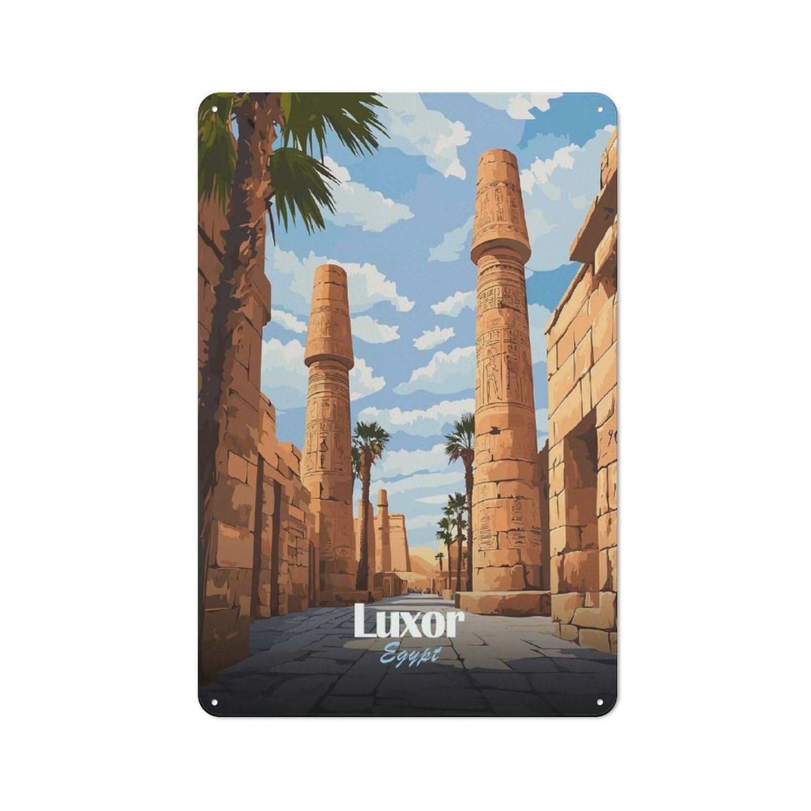 Junmoney Style-21 Old Style Luxor Egypt Temple Illustration Decorative Tin Plaque 30X20cm, Bar Wall Plaque For Bar, Kitchen, Garage Or Games Room