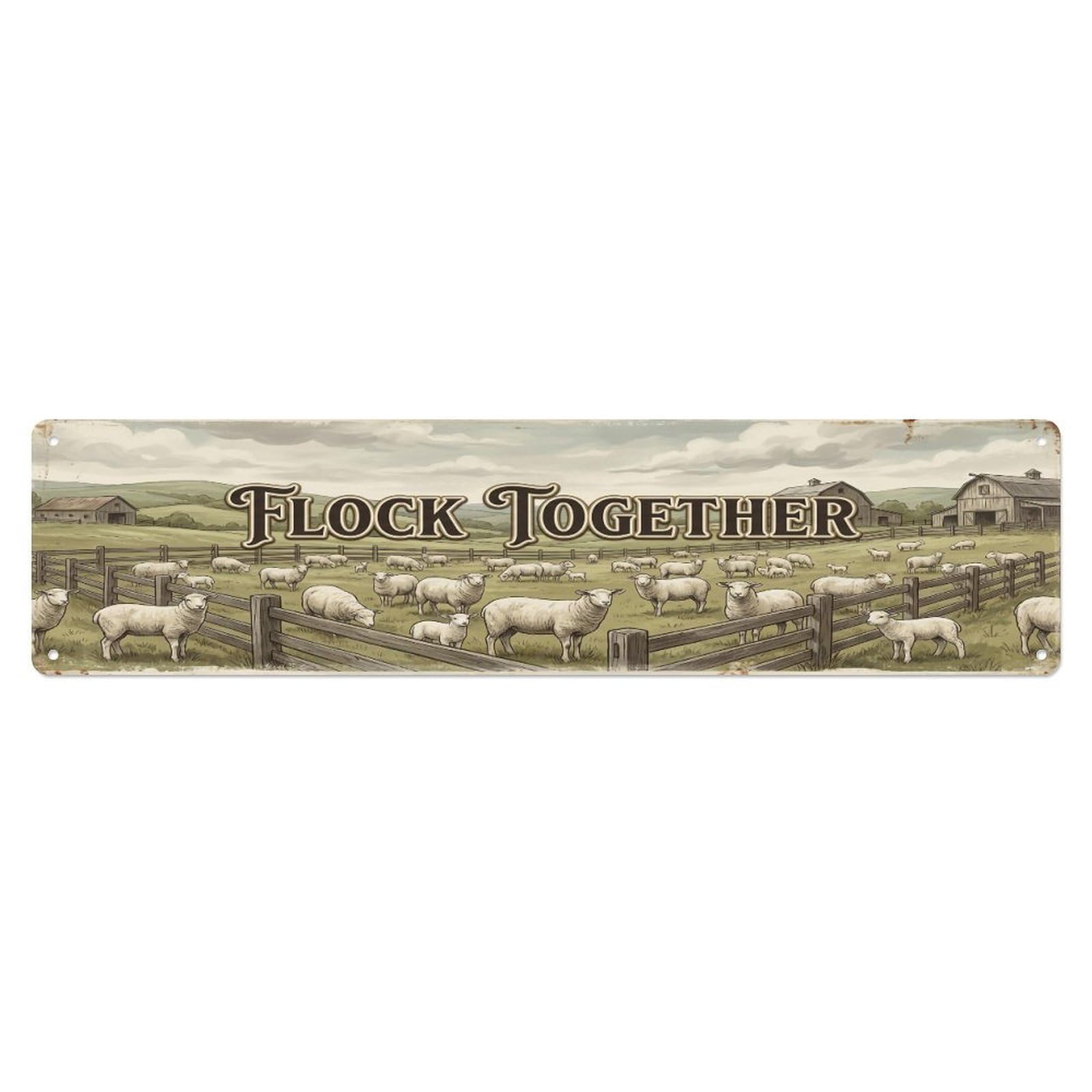 Vintage Yard Flock Sheep Farmhouse Funny Sheep Backyard Farm Metal Tin Sign Plaque Wall Decor for Cafe, Club, Garden Metal Poster 4x16Inch