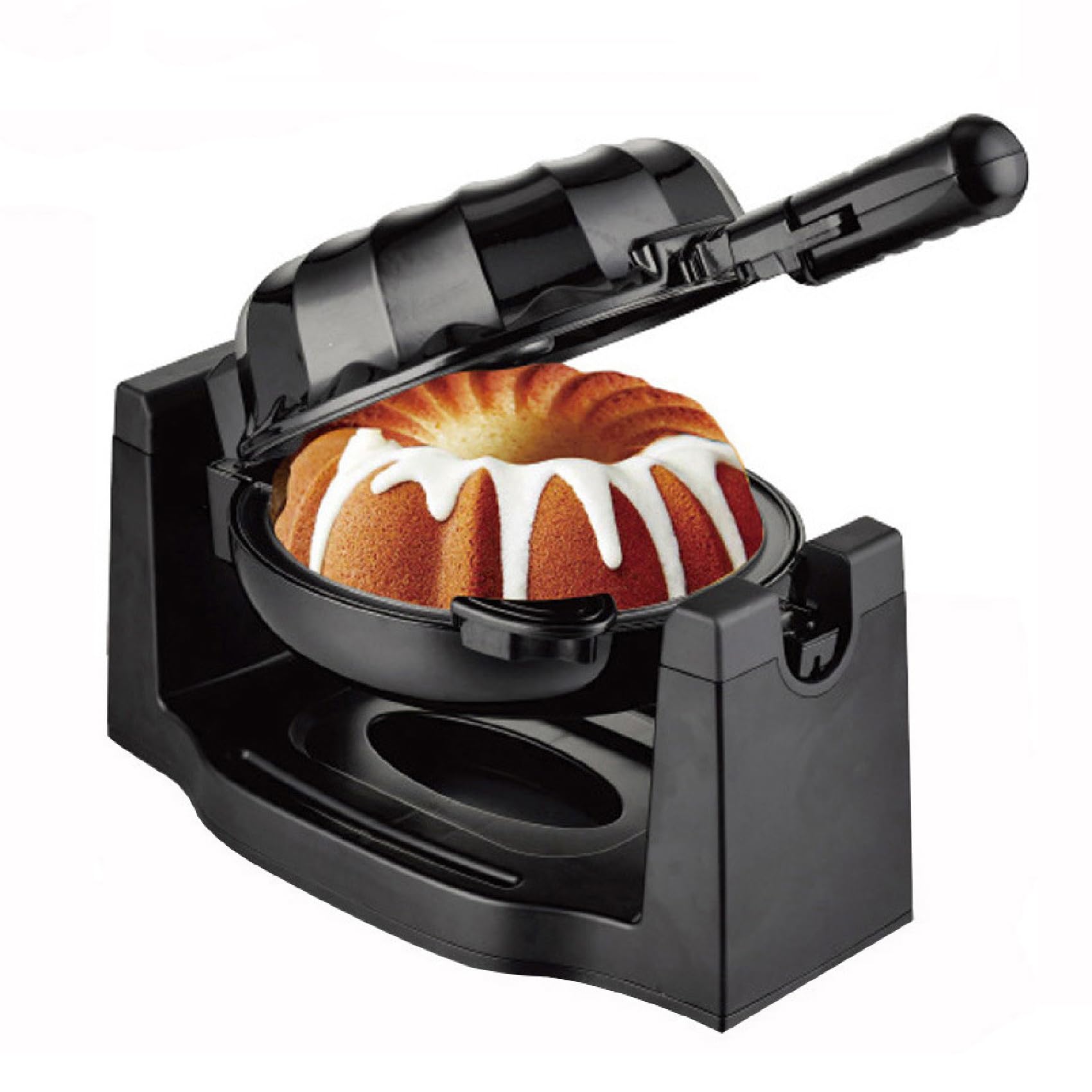 ADORZ Small Cake Maker, 1800W Electric Rotating Lava Cake Maker with Non-stick Plate, for Chocolate Cake, Spice Cake, Clear Glaze, Sprinkles and More! (Black)