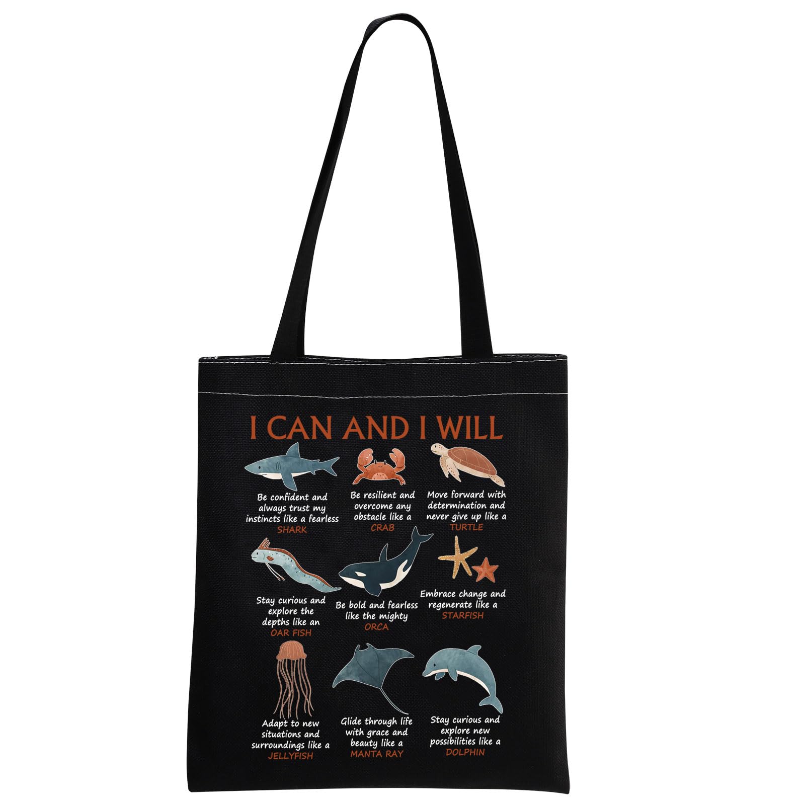 MNIGIU Sea Animals Motivational Tote Bag Marine Biologist Gift Sea Animals Lover Gifts