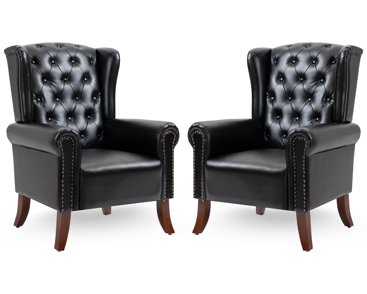 MOJAY Faux Leather Accent Chairs Set of 2, Mid-Century Modern Living Room Chairs Upholstered Club Arm Chair, Single Sofa Chair with Solid Wooden Legs